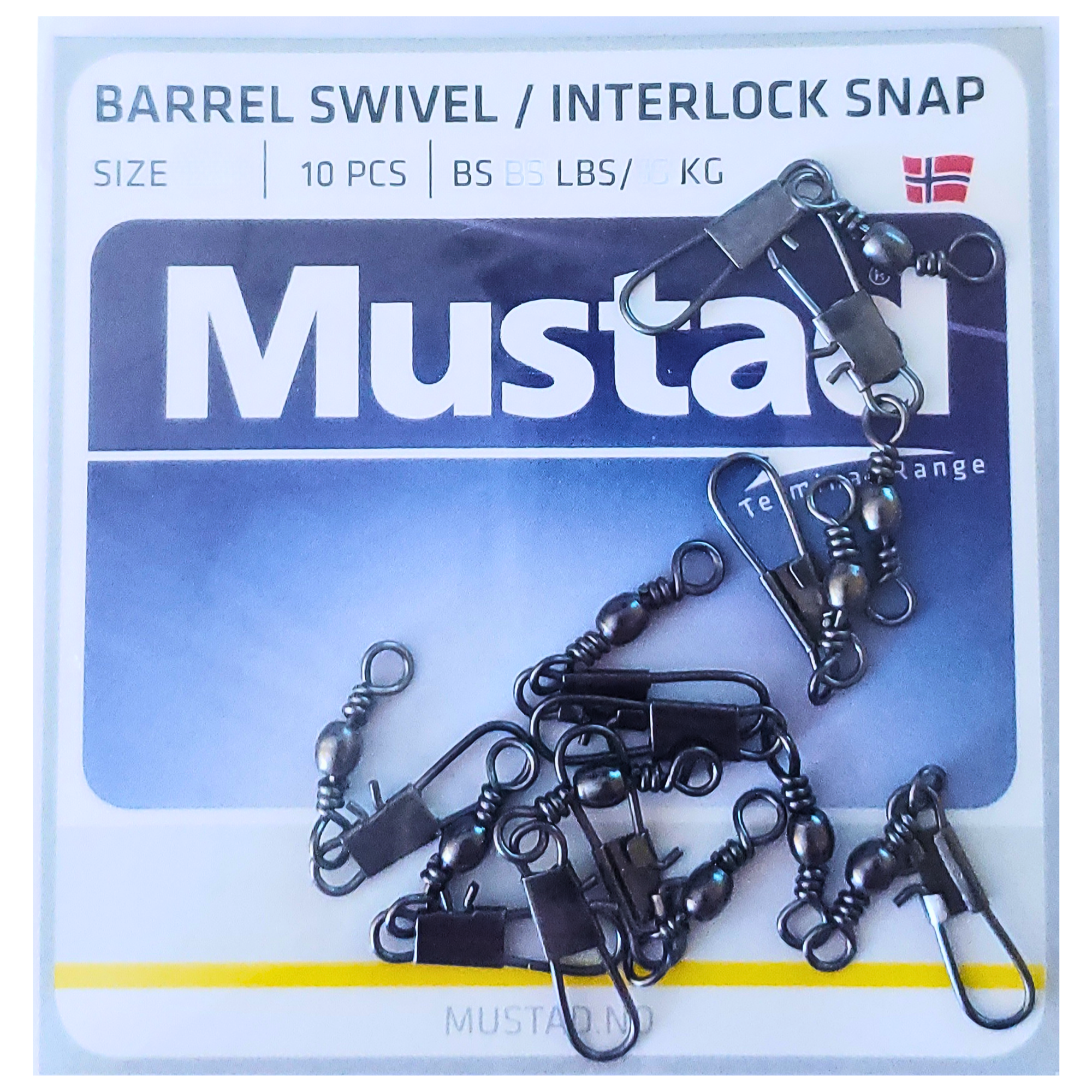 Mustad Black Barrel Swivel with Interlock Snap