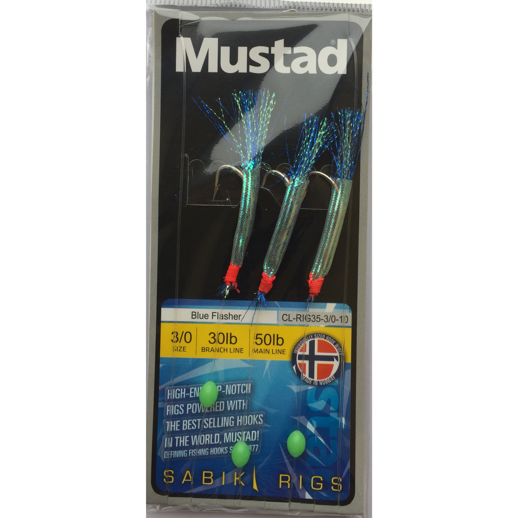 Mustad Sabiki 3 Hook Rig (Blue Flasher)(Size 3/0)