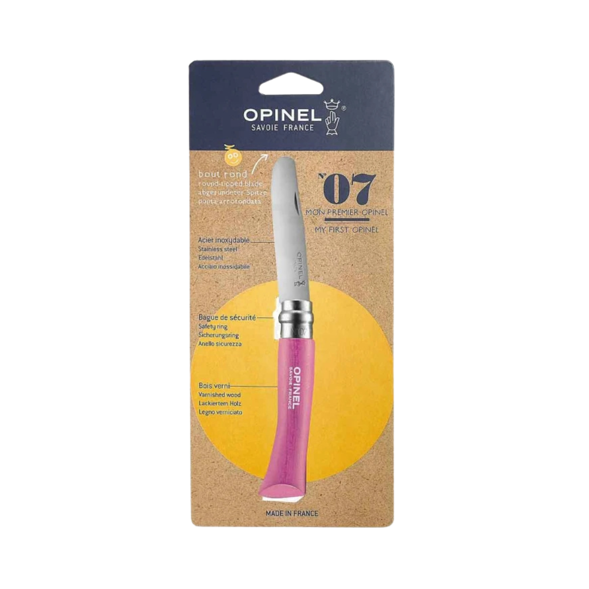 My First Opinel Kids #7 Stainless Steel Round Ended Knife (Fuchsia)