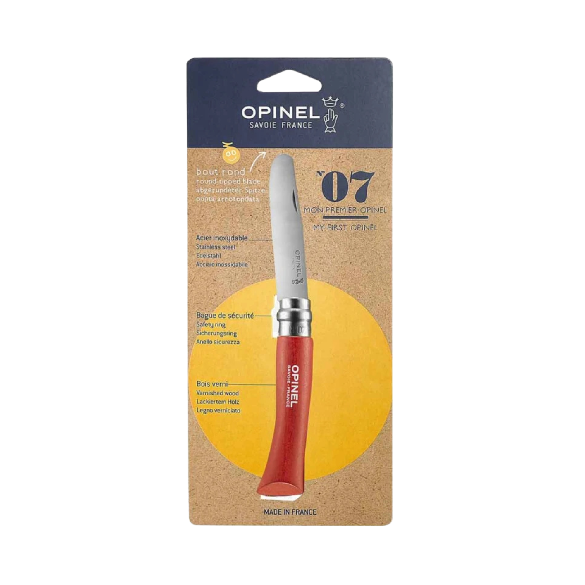 My First Opinel Kids #7 Stainless Steel Round Ended Knife (Red)