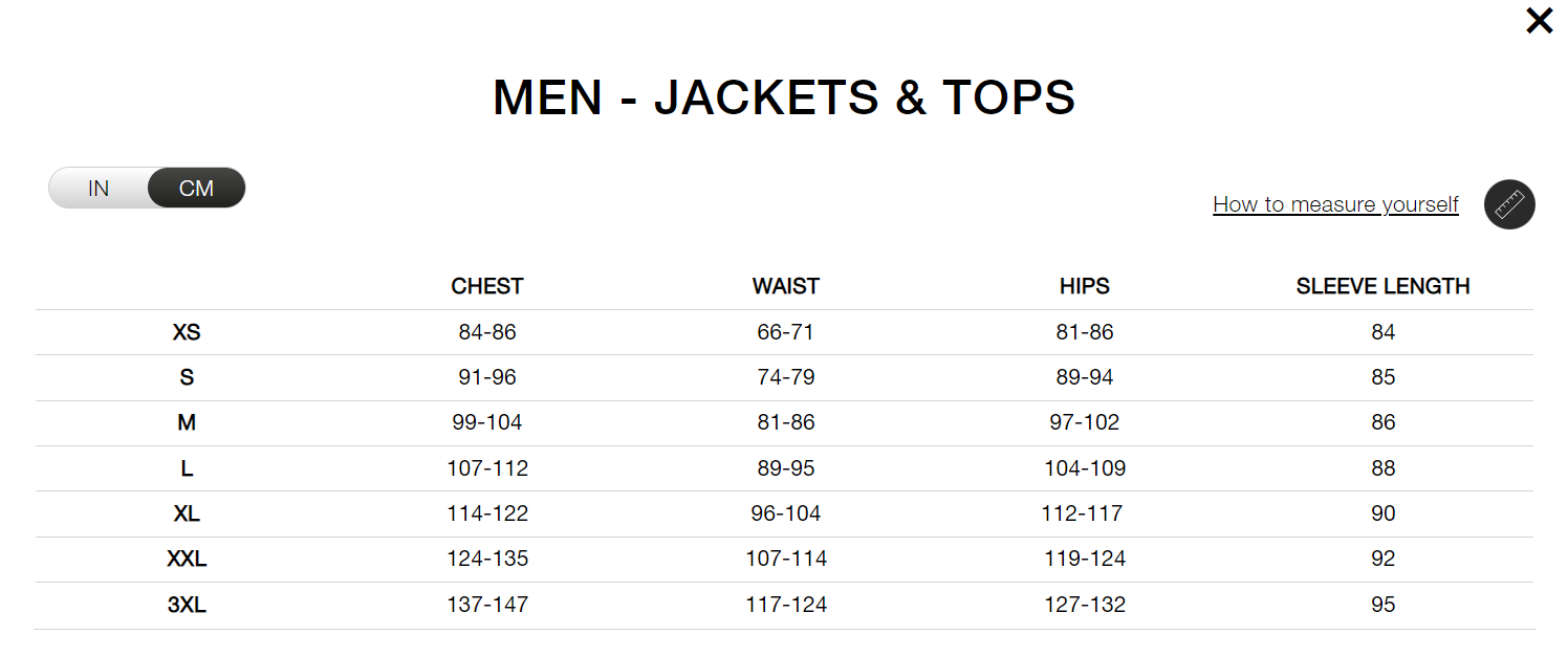 North face ski jacket size chart hotsell
