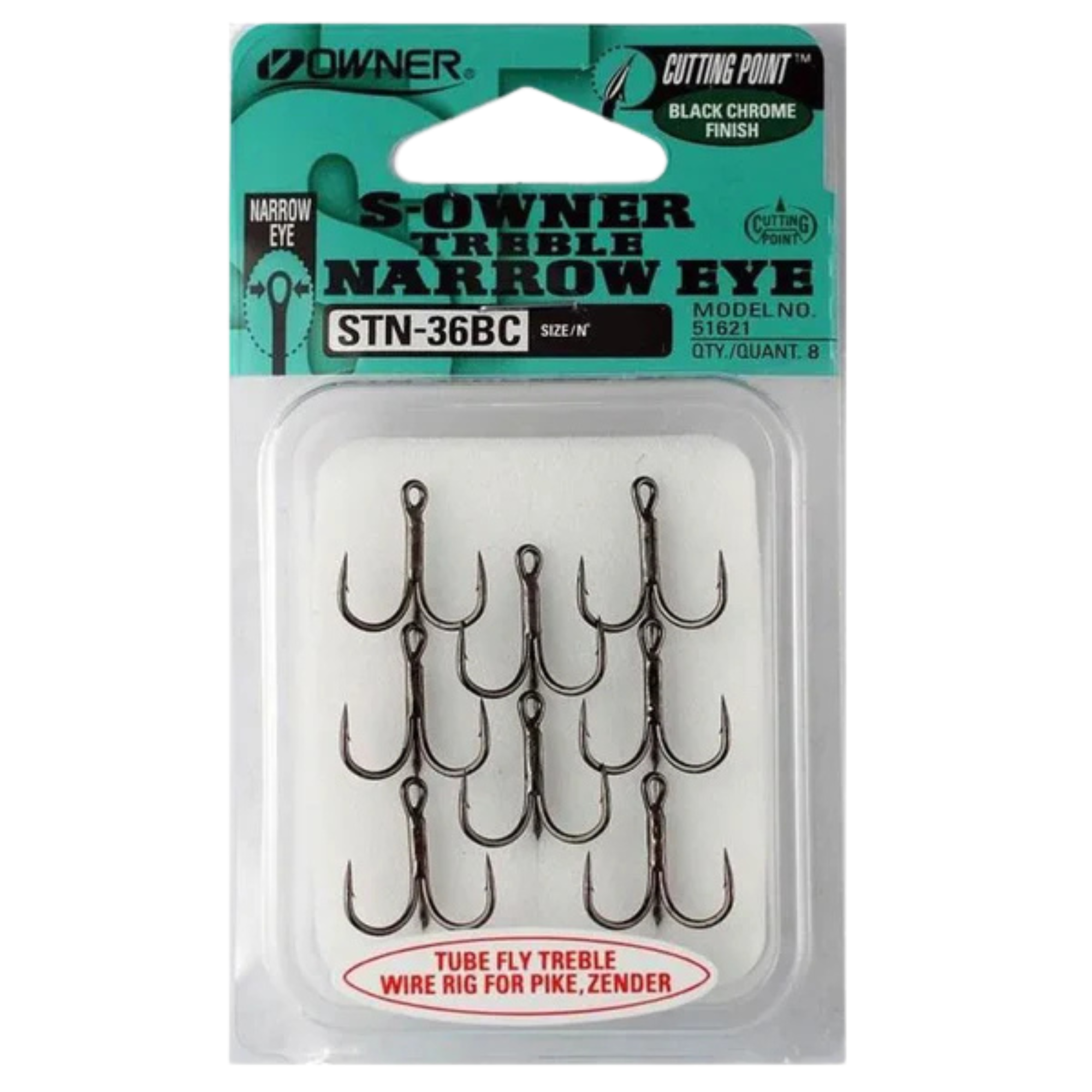 Owner S-Owner Treble Narrow Eye Hook (Size 14)(8 Pack)