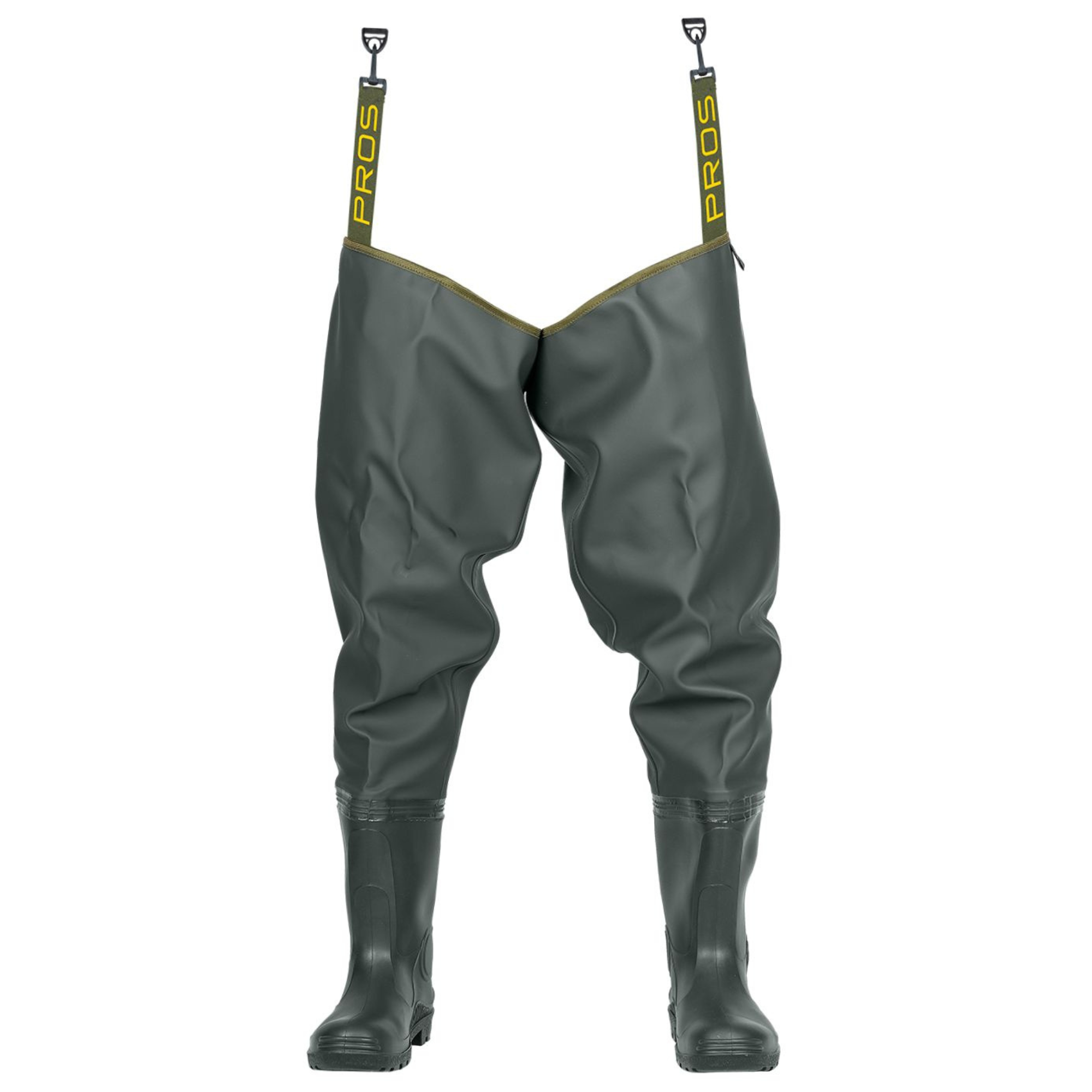 Pros Unisex PVC/Polyester Bootfoot Thigh Waders (Olive Green)