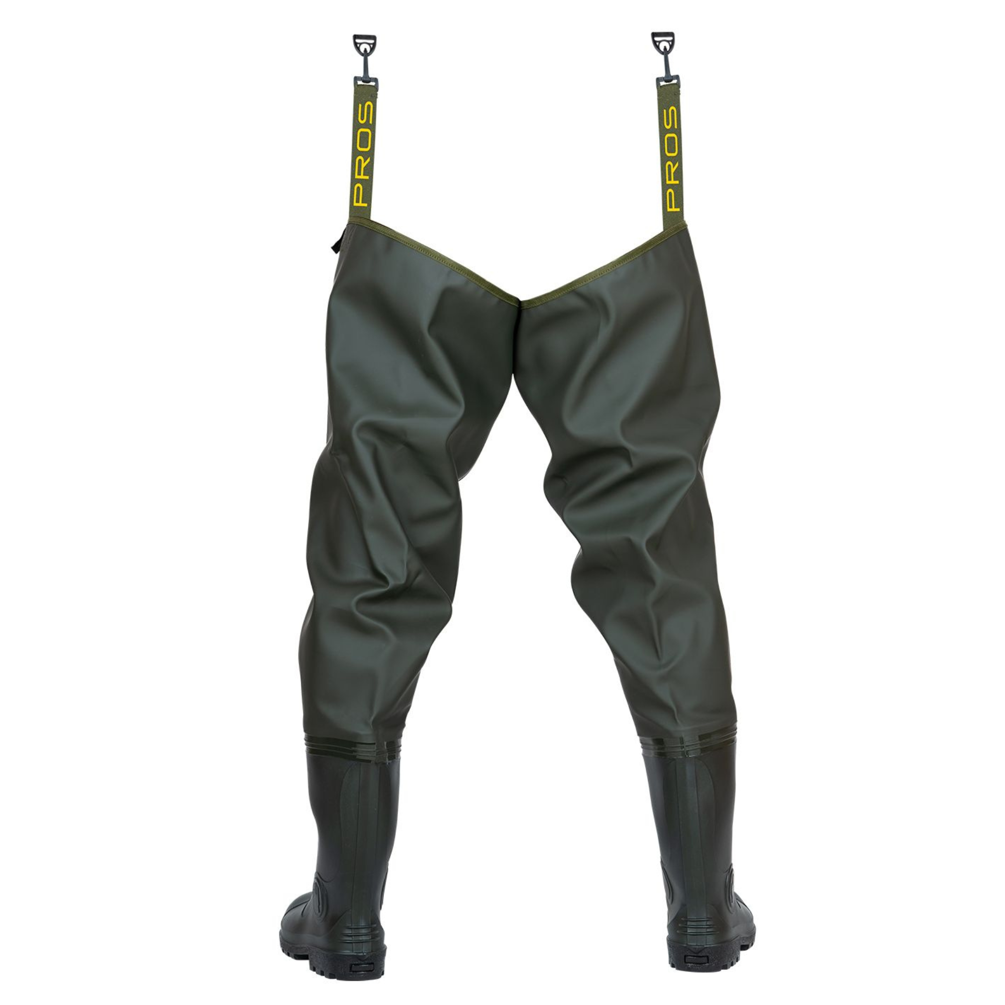 Pros Unisex PVC/Polyester Bootfoot Thigh Waders (Olive Green)