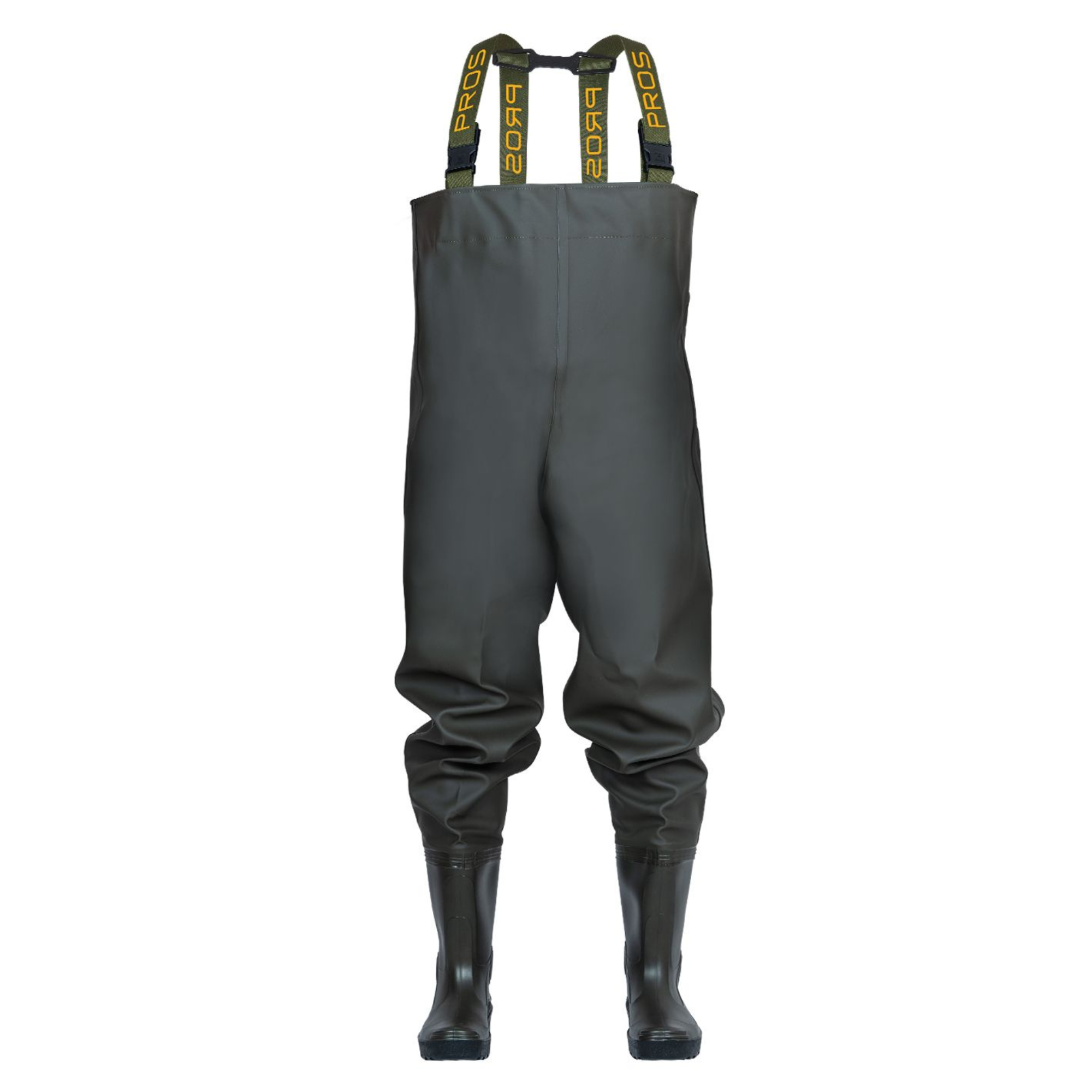 Pros Unisex PVC/Polyester Bootfoot Cleated Chest Waders (Olive Green)
