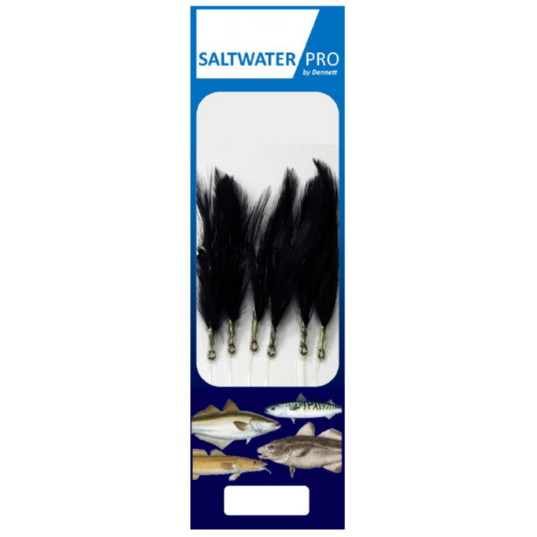 Dennett Saltwater Pro 6 Hook Rig (Black Feather)(#1/0+#3/0)