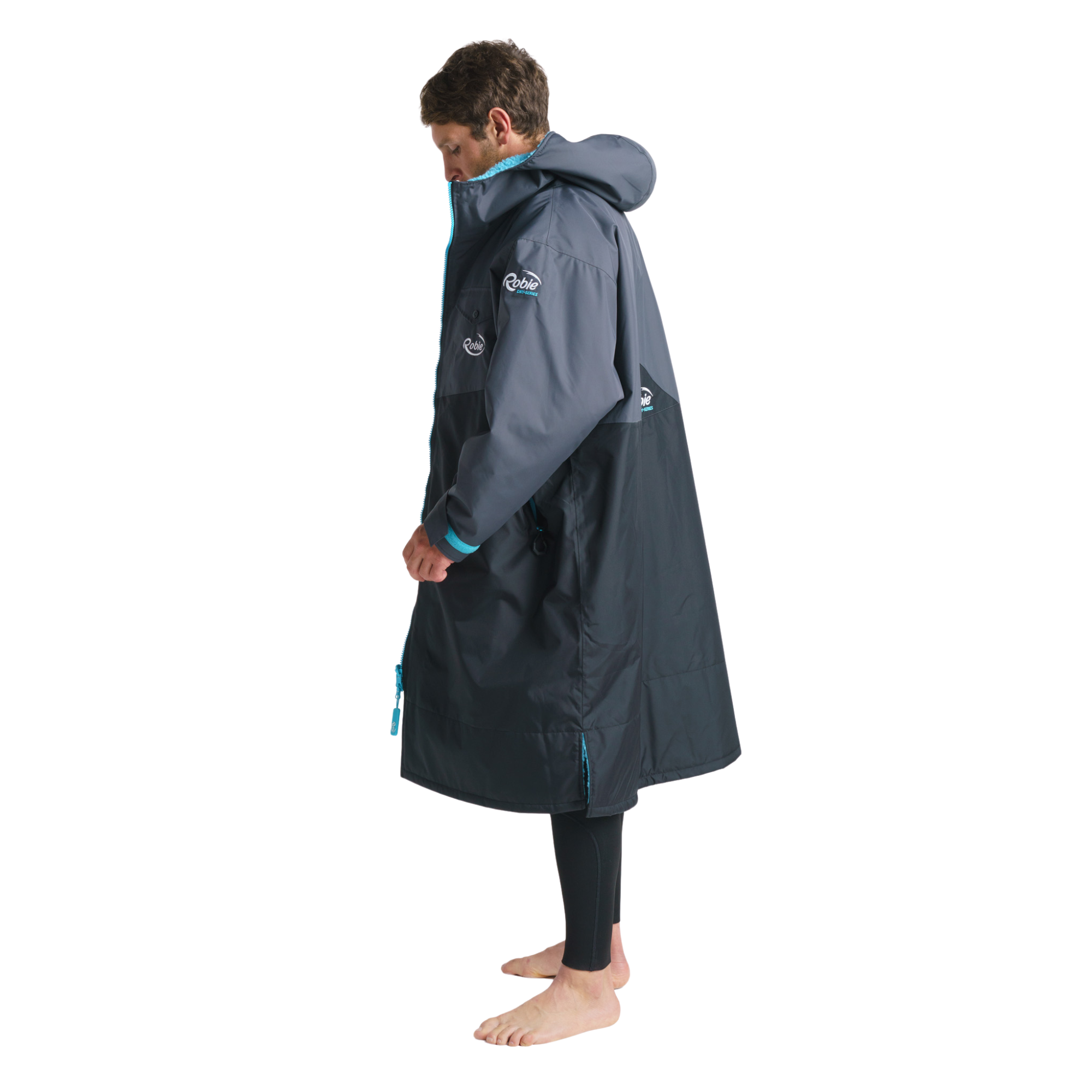 Robie Unisex Dry Series Recycled Long Sleeve Hardshell Changing Robe (Black/Charcoal/Blue Atoll)
