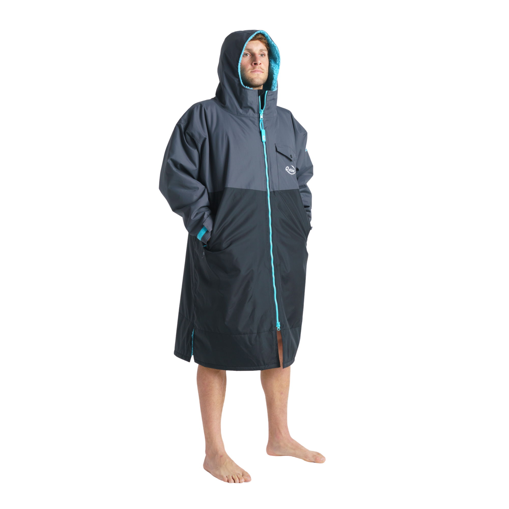 Robie Unisex Dry Series Recycled Long Sleeve Hardshell Changing Robe (Black/Charcoal/Blue Atoll)