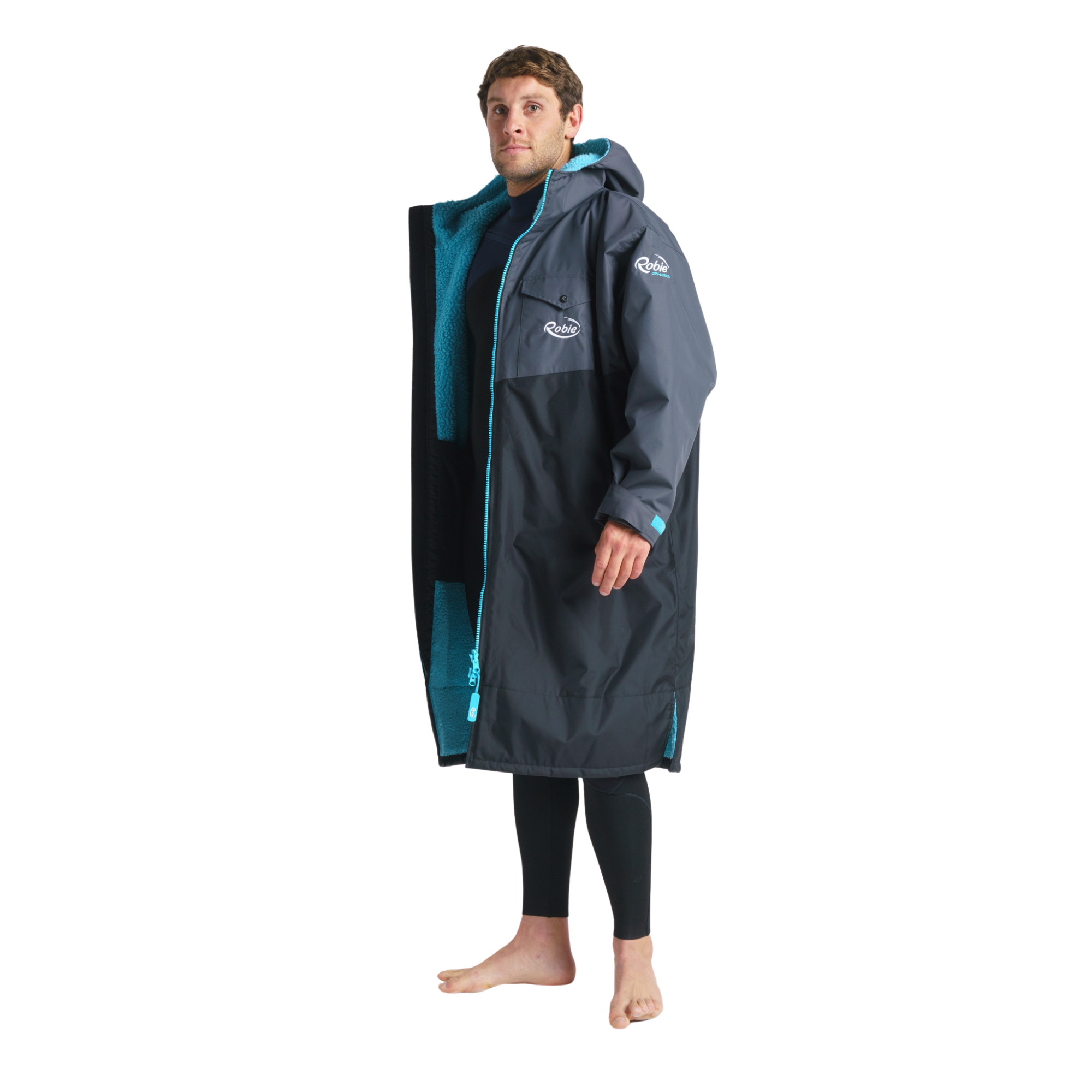 Robie Unisex Dry Series Recycled Long Sleeve Hardshell Changing Robe (Black/Charcoal/Blue Atoll)