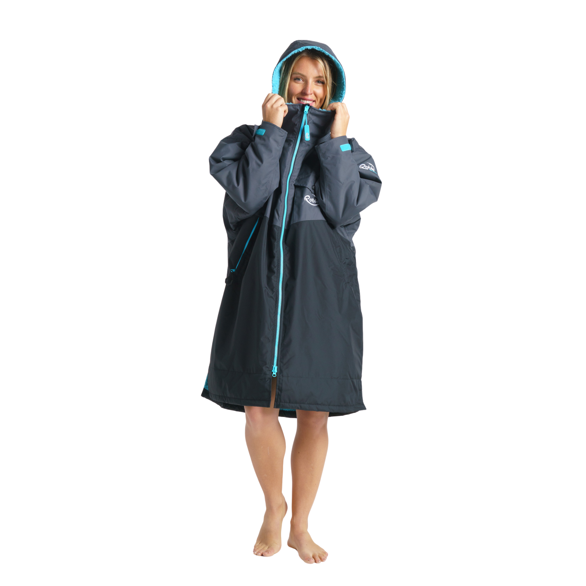 Robie Unisex Dry Series Recycled Long Sleeve Hardshell Changing Robe (Black/Charcoal/Blue Atoll)