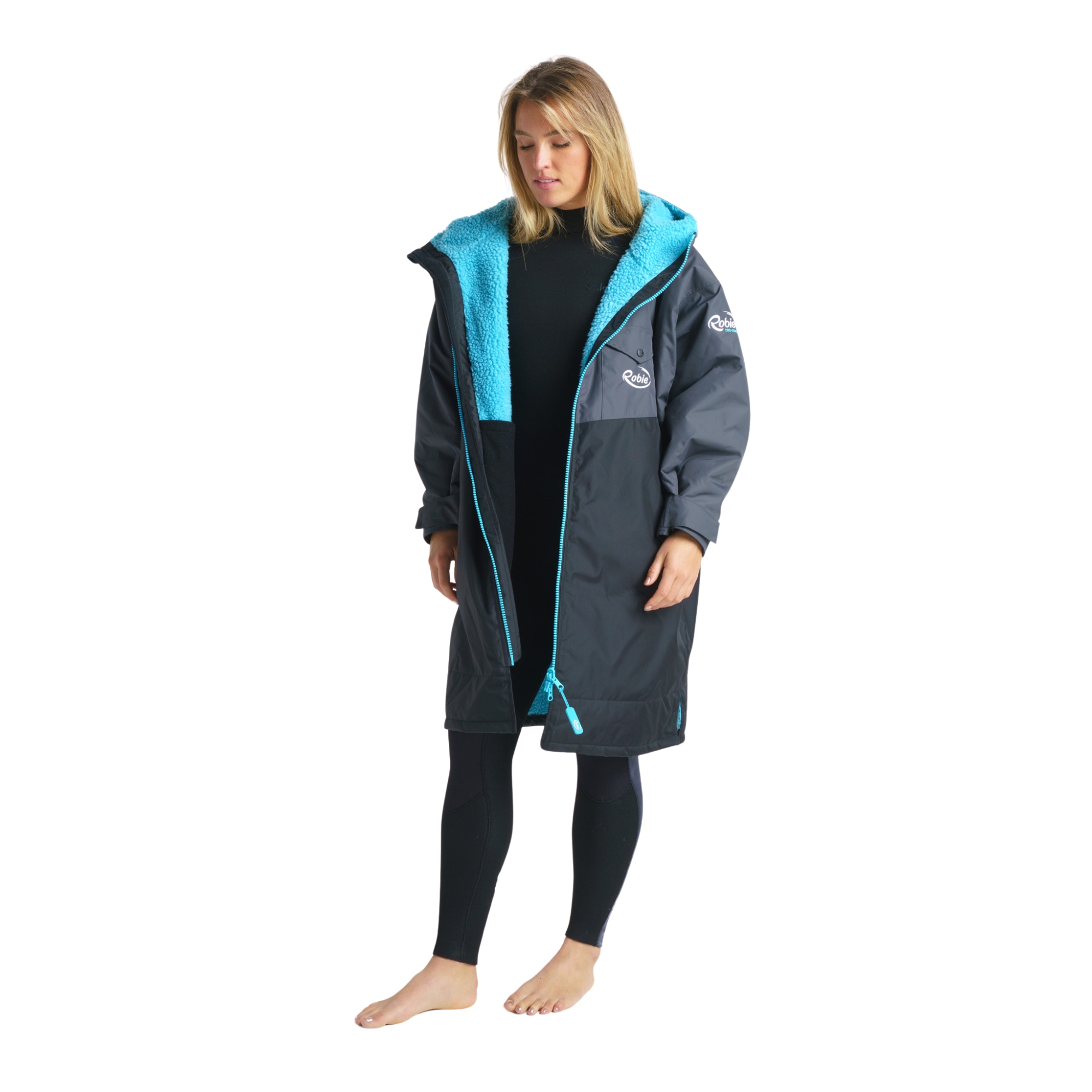 Robie Unisex Dry Series Recycled Long Sleeve Hardshell Changing Robe (Black/Charcoal/Blue Atoll)