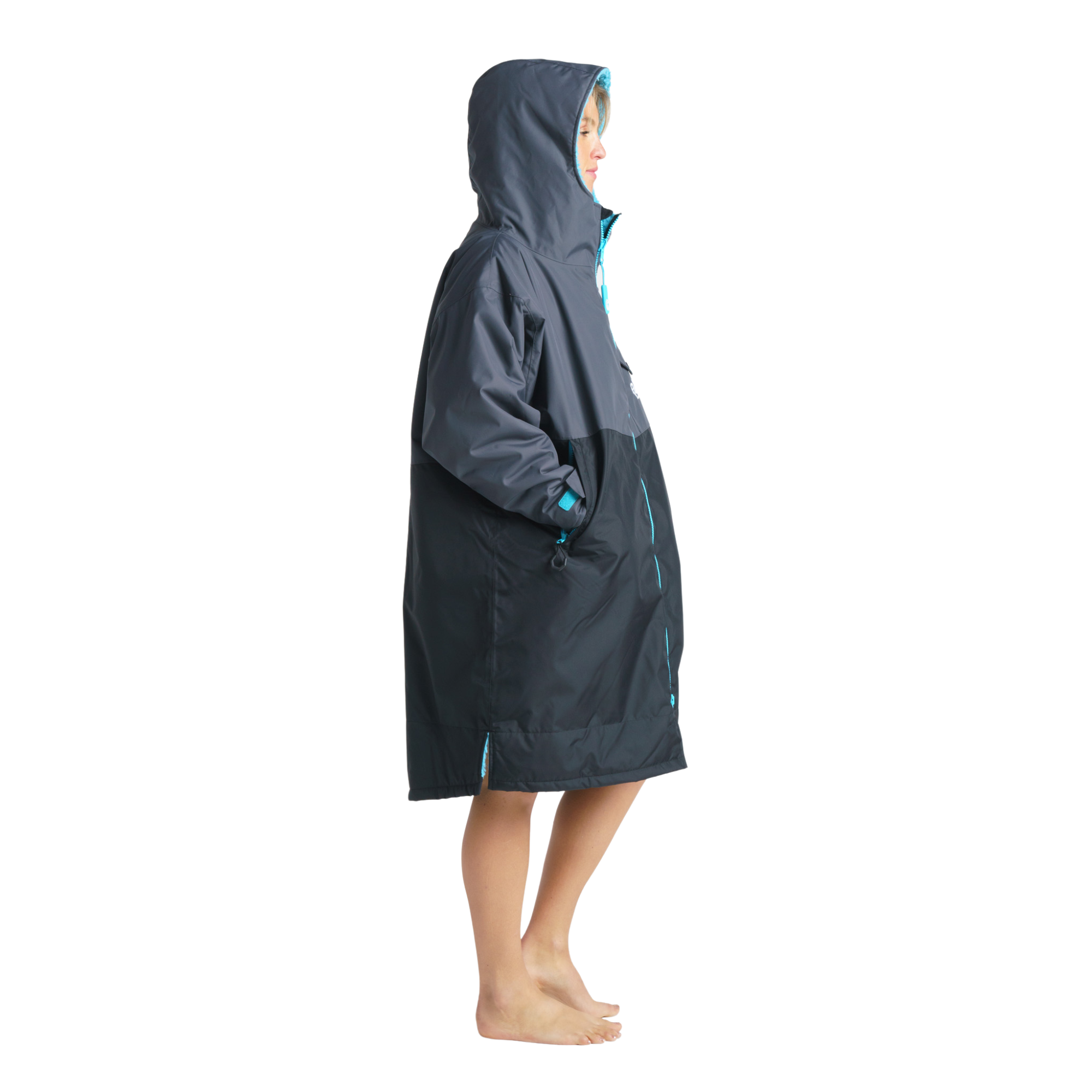 Robie Unisex Dry Series Recycled Long Sleeve Hardshell Changing Robe (Black/Charcoal/Blue Atoll)