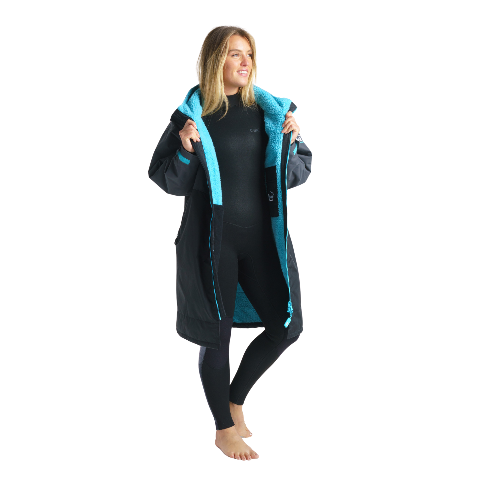 Robie Unisex Dry Series Recycled Long Sleeve Hardshell Changing Robe (Black/Charcoal/Blue Atoll)