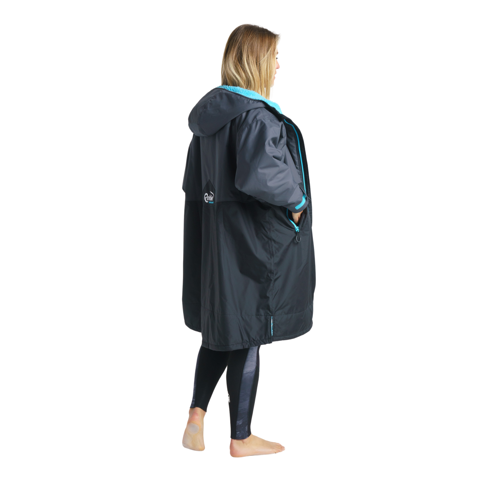 Robie Unisex Dry Series Recycled Long Sleeve Hardshell Changing Robe (Black/Charcoal/Blue Atoll)