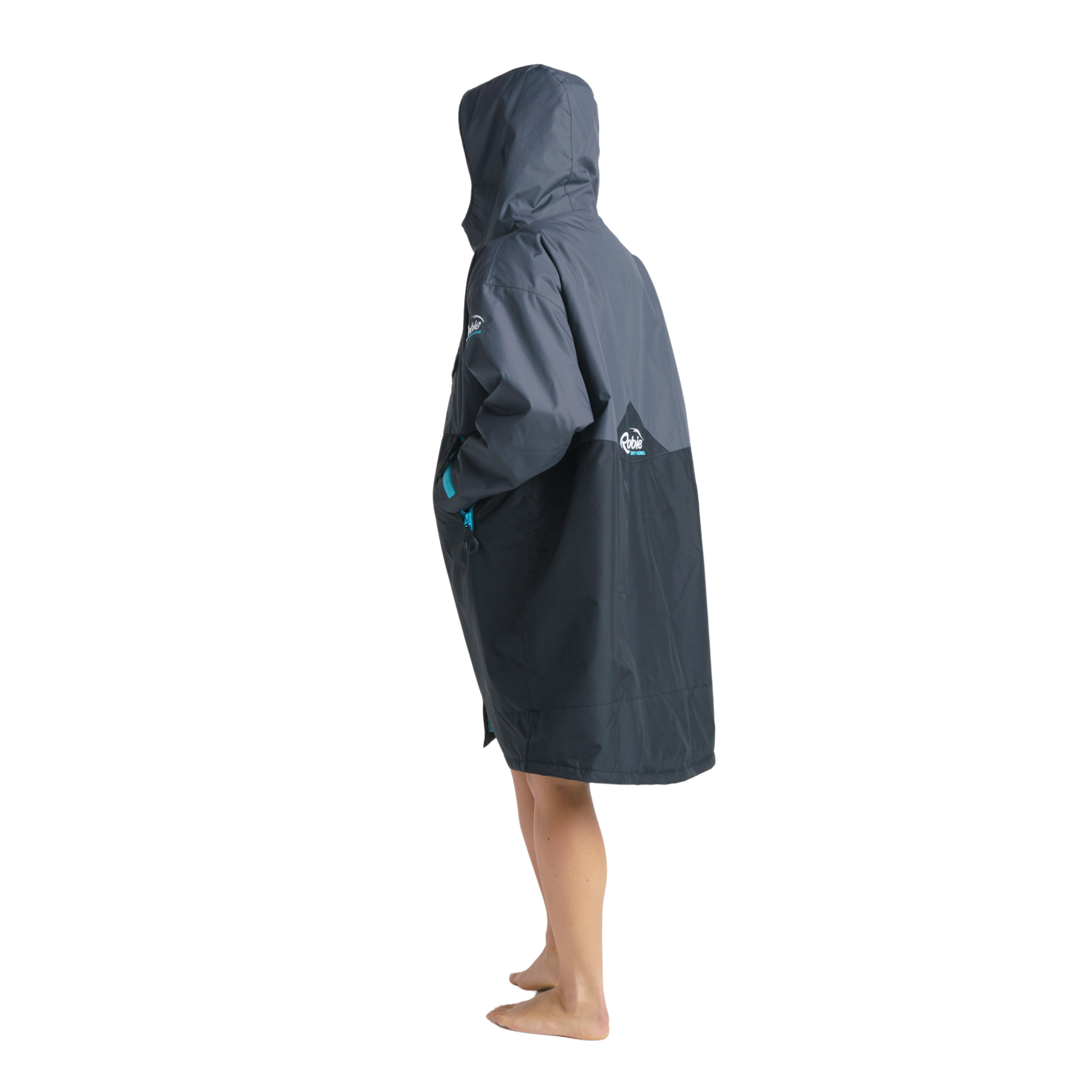 Robie Unisex Dry Series Recycled Long Sleeve Hardshell Changing Robe (Black/Charcoal/Blue Atoll)