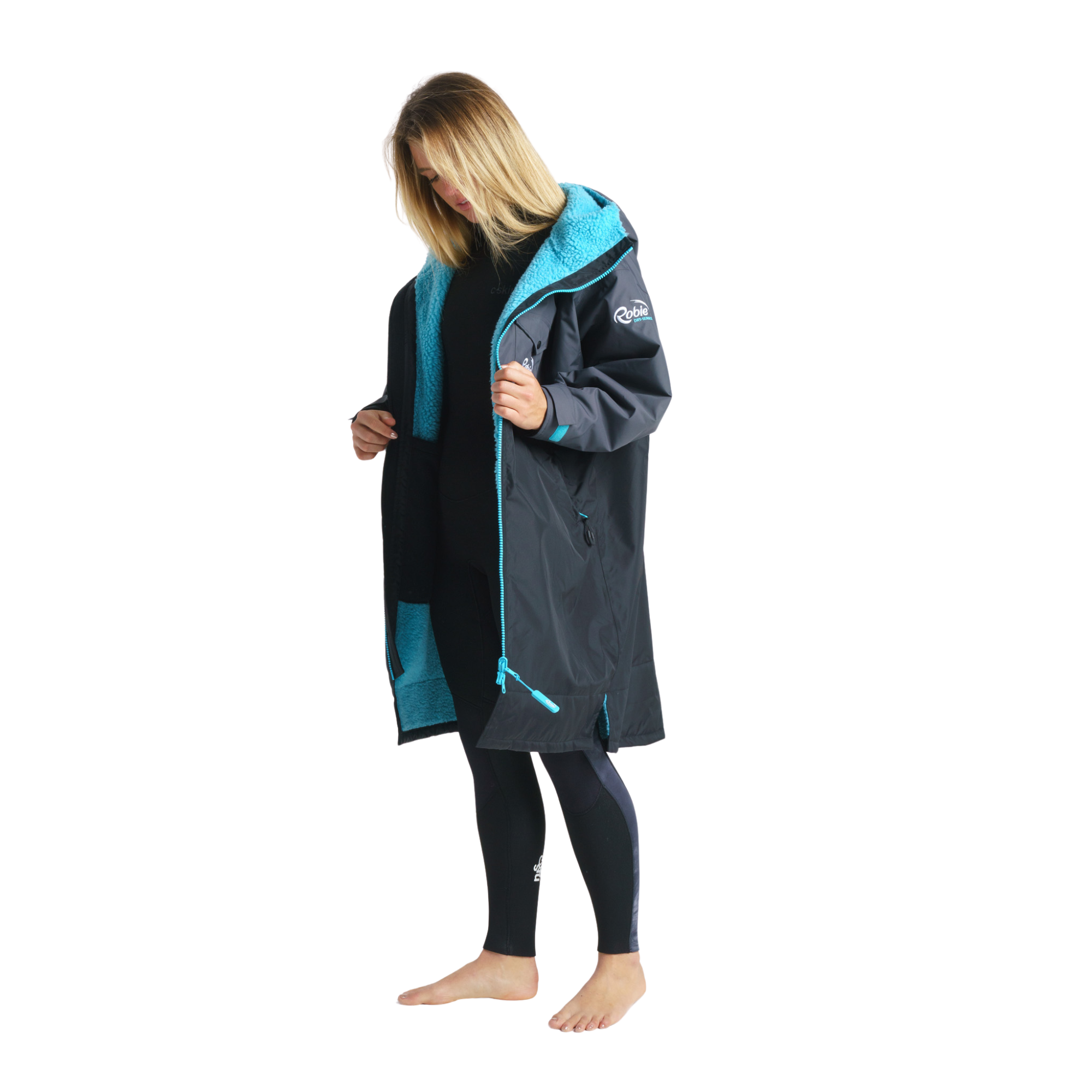 Robie Unisex Dry Series Recycled Long Sleeve Hardshell Changing Robe (Black/Charcoal/Blue Atoll)