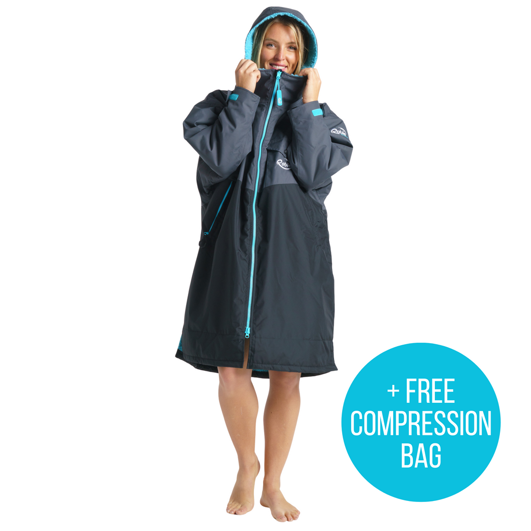 Robie Unisex Dry Series Recycled Long Sleeve Changing Robe (Black/Charcoal/Blue Atoll)