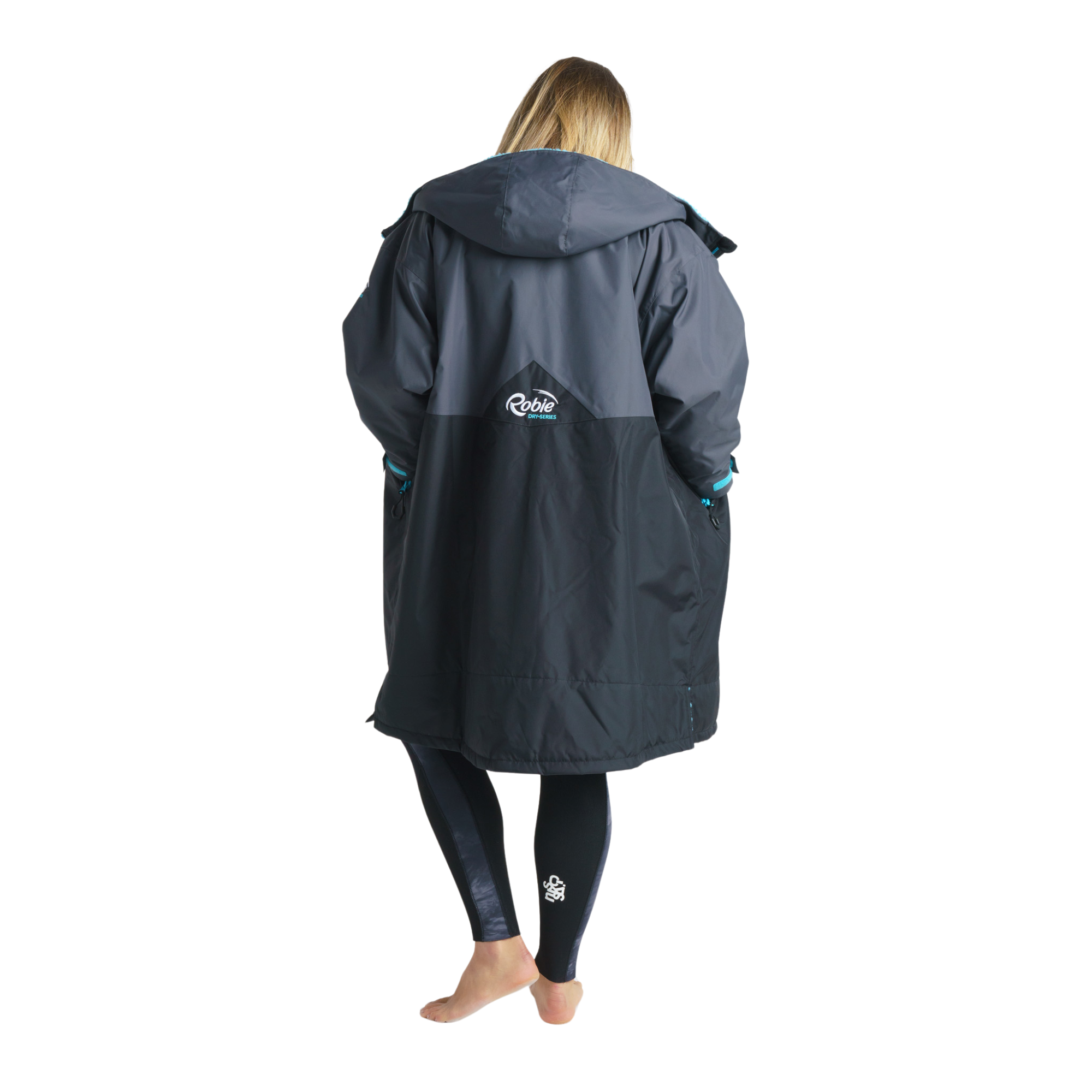 Robie Unisex Dry Series Recycled Long Sleeve Hardshell Changing Robe (Black/Charcoal/Blue Atoll)