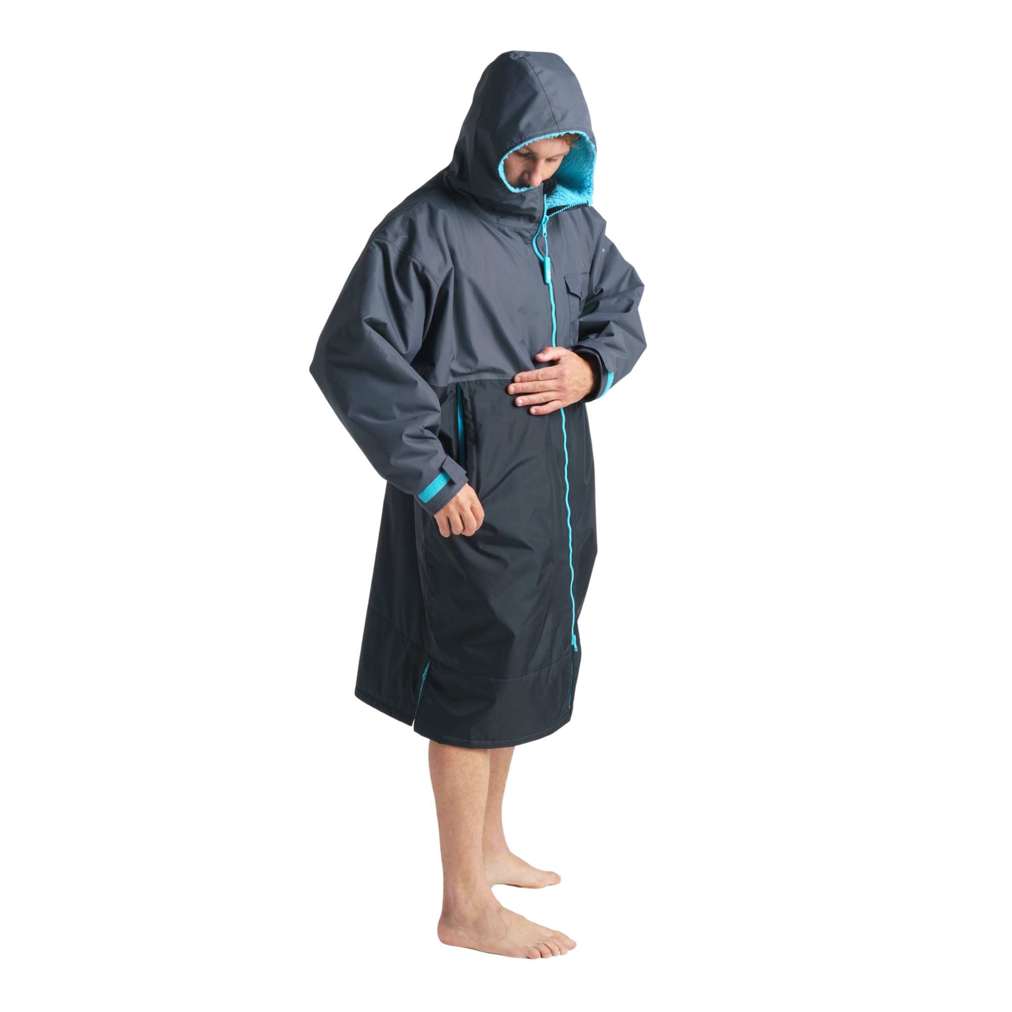 Robie Unisex Dry Series Recycled Long Sleeve Hardshell Changing Robe (Black/Charcoal/Blue Atoll)