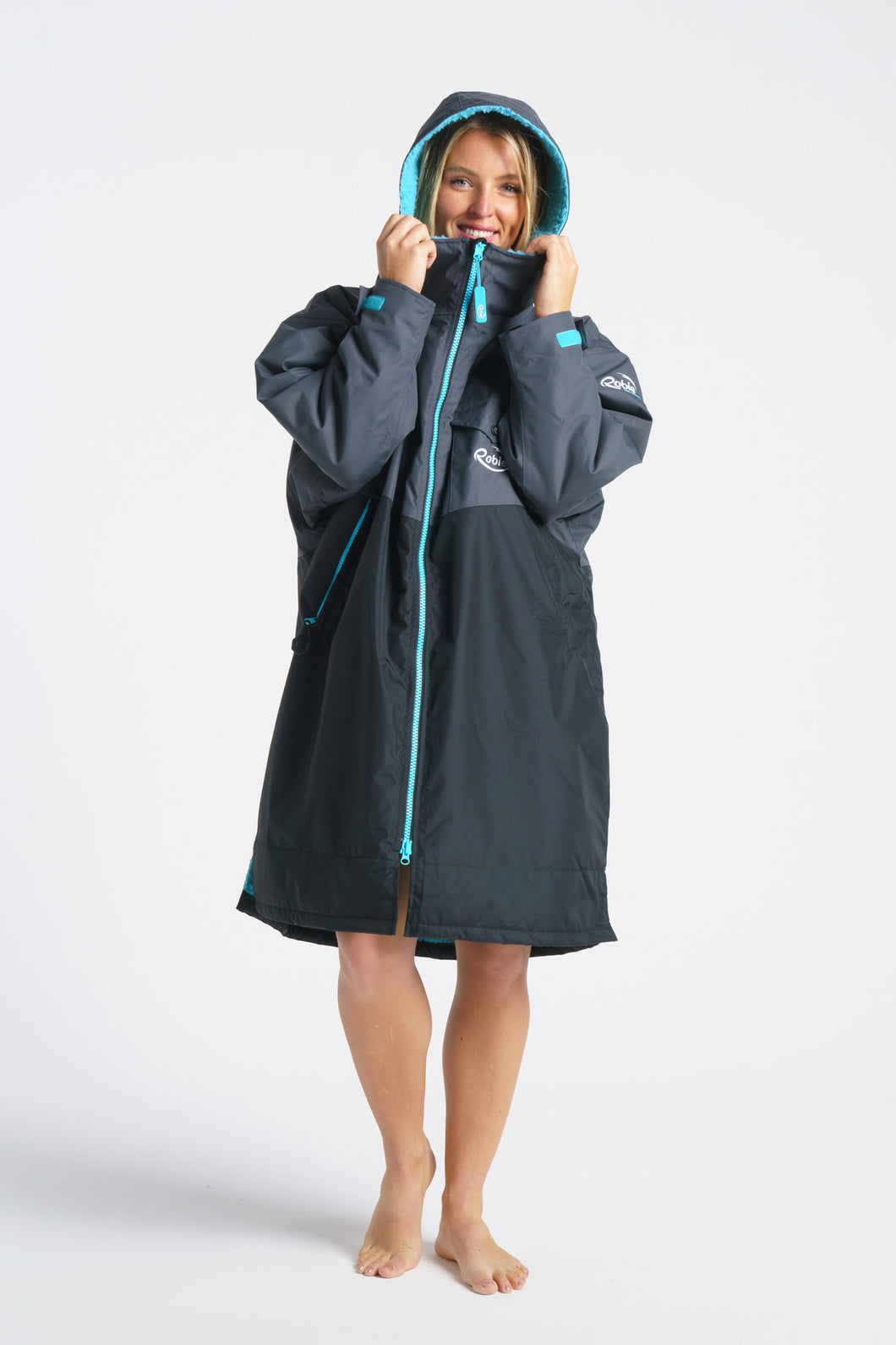 Robie Dry Series Recycled Long Sleeve Unisex Changing Robe (Black/Charcoal/Blue Atoll)