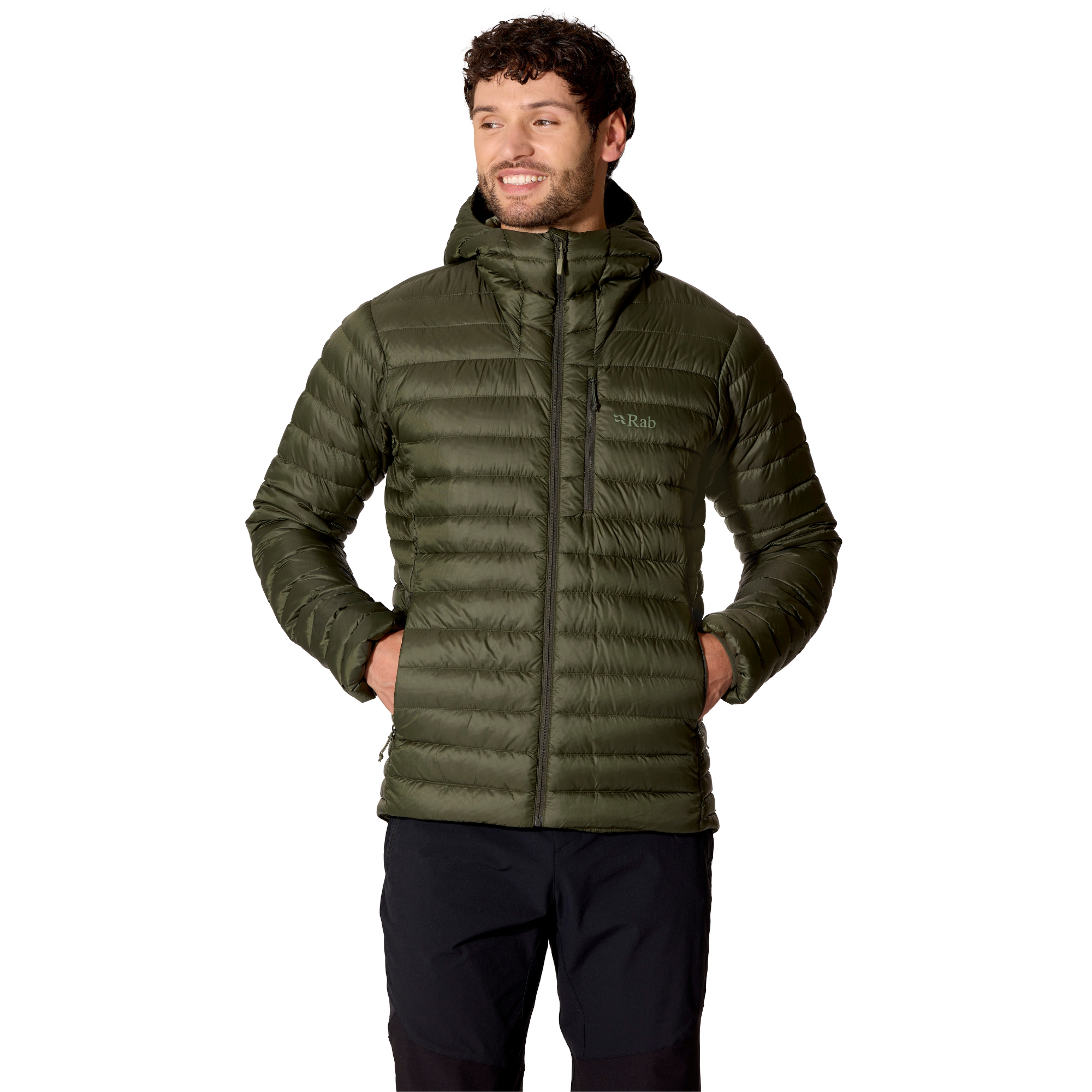 Rab Men's Microlight Alpine Hooded Down Insulated Jacket Army ARM QDB-92