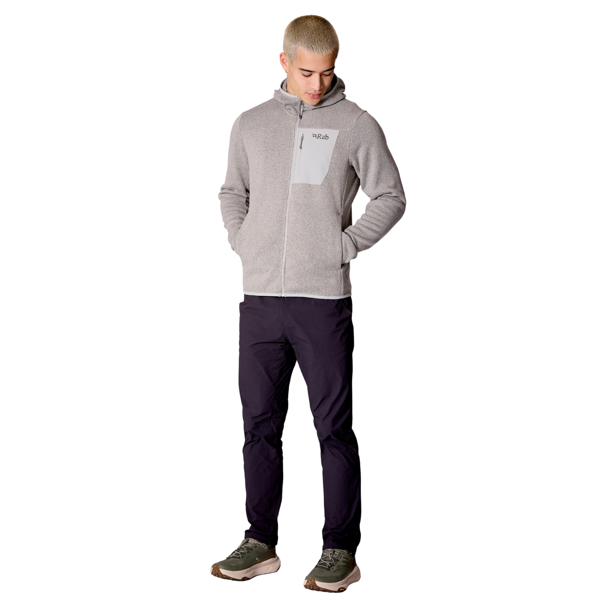 Rab Men's Ryvoan Hooded Hoody Hoodie Full Zip Fleece Light Zinc LZN QFG-78