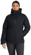 Load image into Gallery viewer, Rab Women&#39;s Valiance Waterproof Insulated Down Jacket (Black/Aquamarine)
