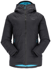 Load image into Gallery viewer, Rab Women&#39;s Valiance Waterproof Insulated Down Jacket (Black/Aquamarine)
