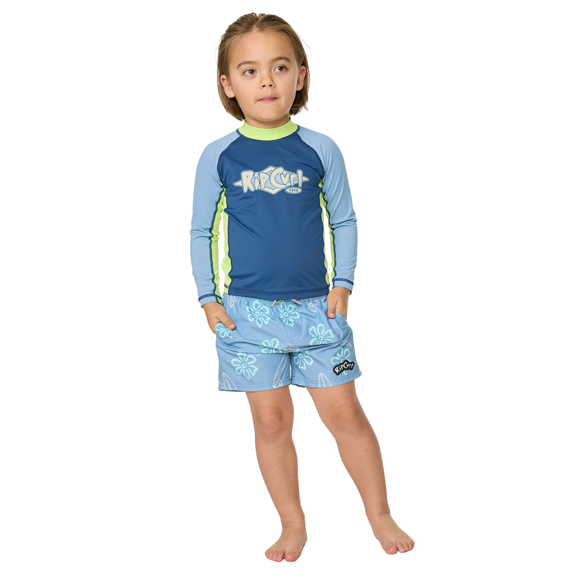 Rip Curl Kids Ride The Wave UPF50 Long Sleeve Rash Vest (Light Navy)(Ages 1-8)