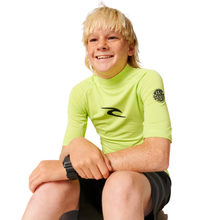 Load image into Gallery viewer, Rip Curl Junior Waves UPF50 Short Sleeve Rash Vest (Lime)(Sizes UK8-16)
