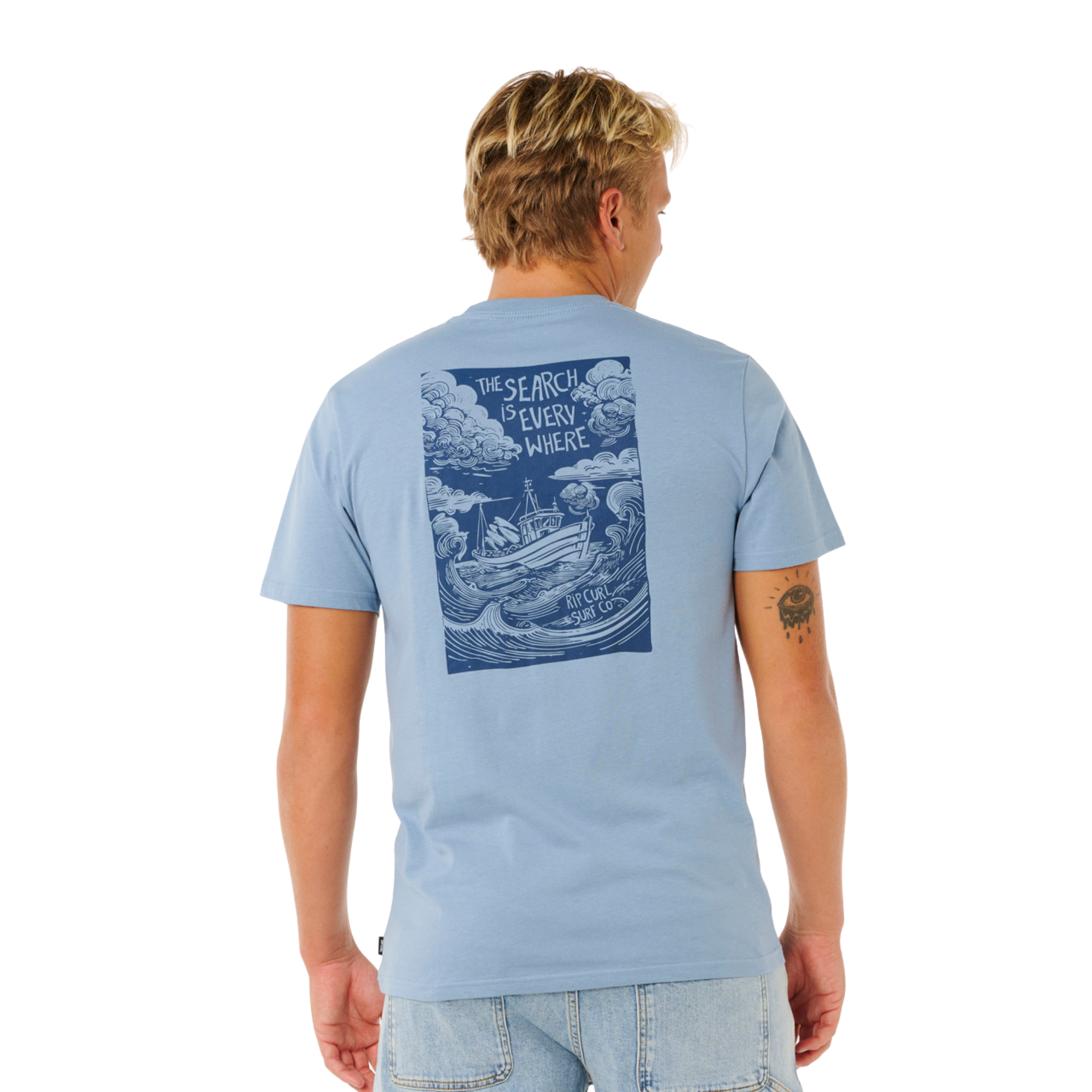 Rip Curl Men's Keep On Trucking Short Sleeve Tee (Faded Denim)