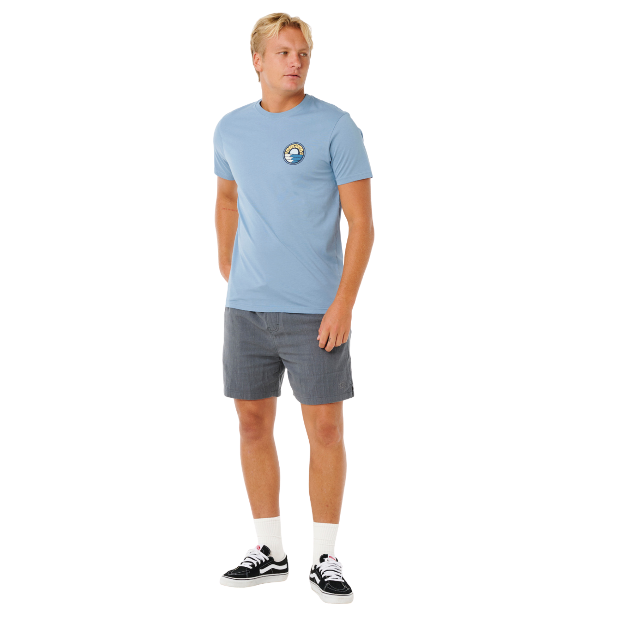 Rip Curl Men's Pacific Rinse Stacked Short Sleeve Tee (Faded Denim)