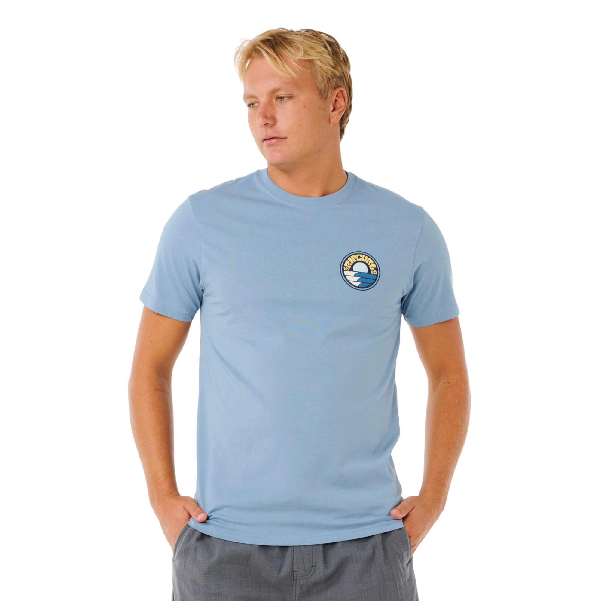 Rip Curl Men's Pacific Rinse Stacked Short Sleeve Tee (Faded Denim)