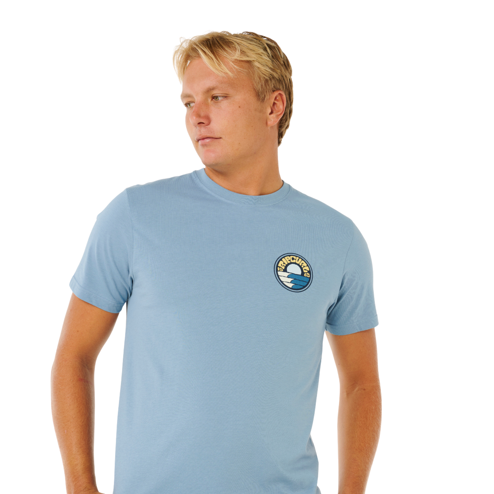Rip Curl Men's Pacific Rinse Stacked Short Sleeve Tee (Faded Denim)