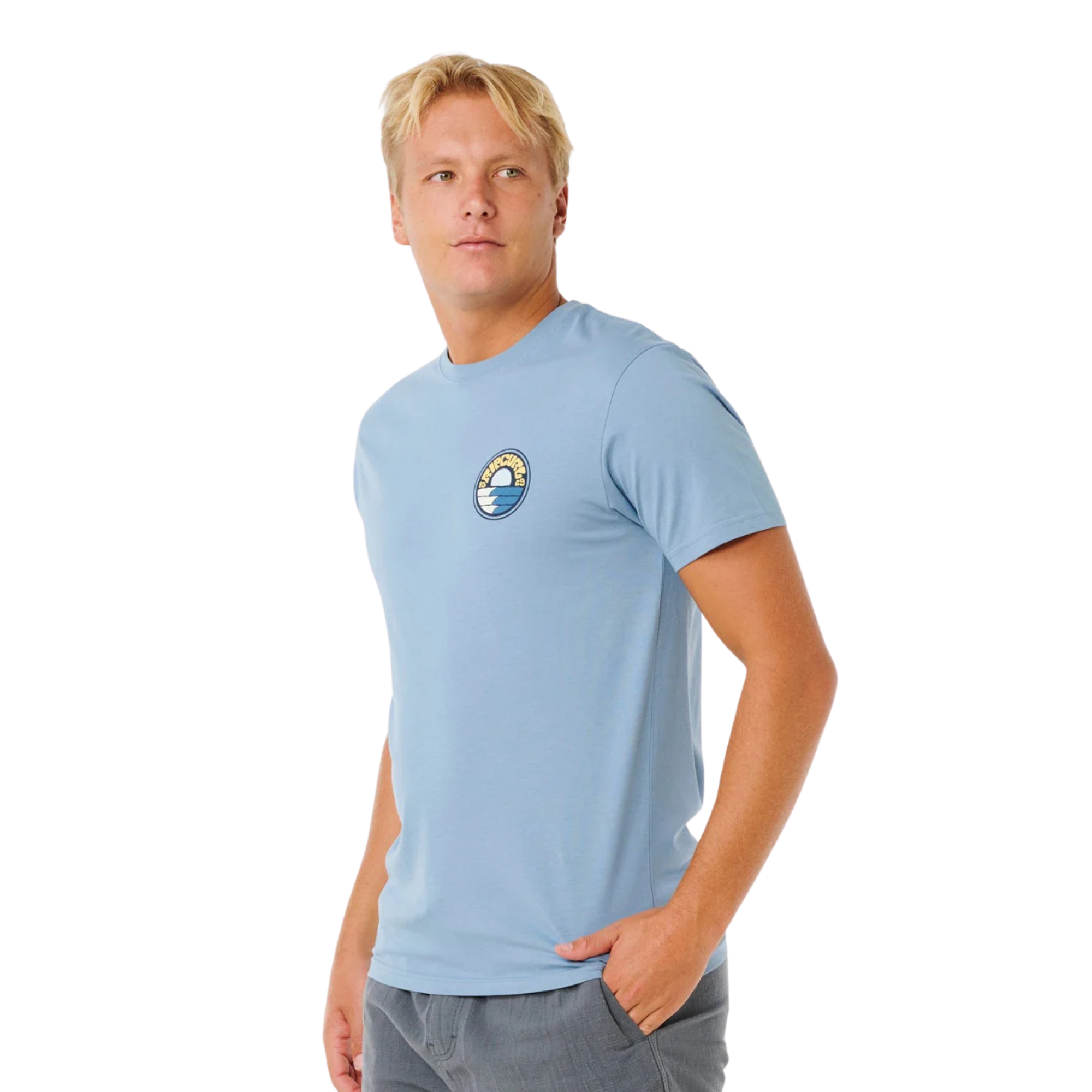 Rip Curl Men's Pacific Rinse Stacked Short Sleeve Tee (Faded Denim)