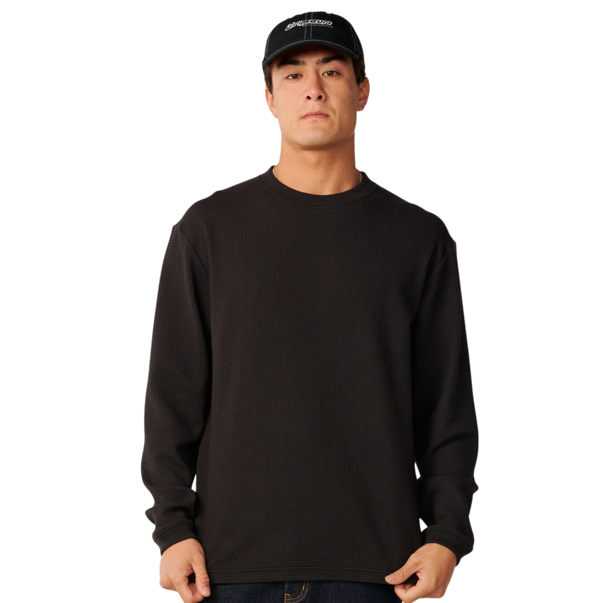 Rip Curl Men's Premium Surf Waffle Long Sleeve Tee Washed Black 8264 13BMTE