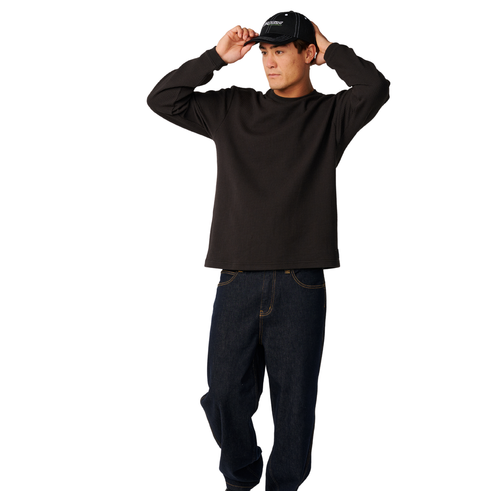 Rip Curl Men's Premium Surf Waffle Long Sleeve Tee Washed Black 8264 13BMTE