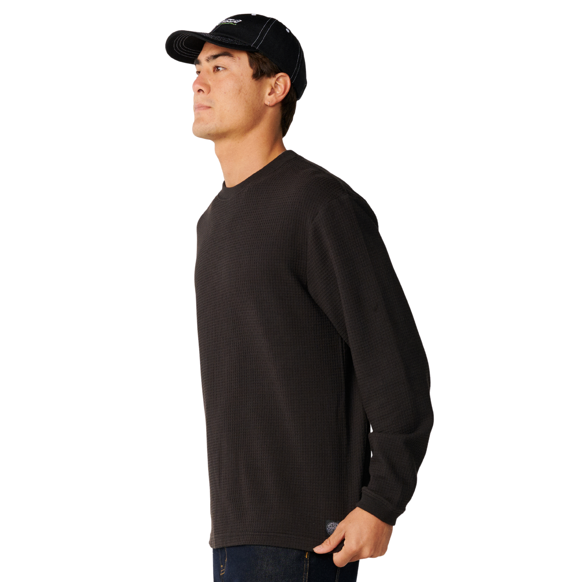 Rip Curl Men's Premium Surf Waffle Long Sleeve Tee Washed Black 8264 13BMTE