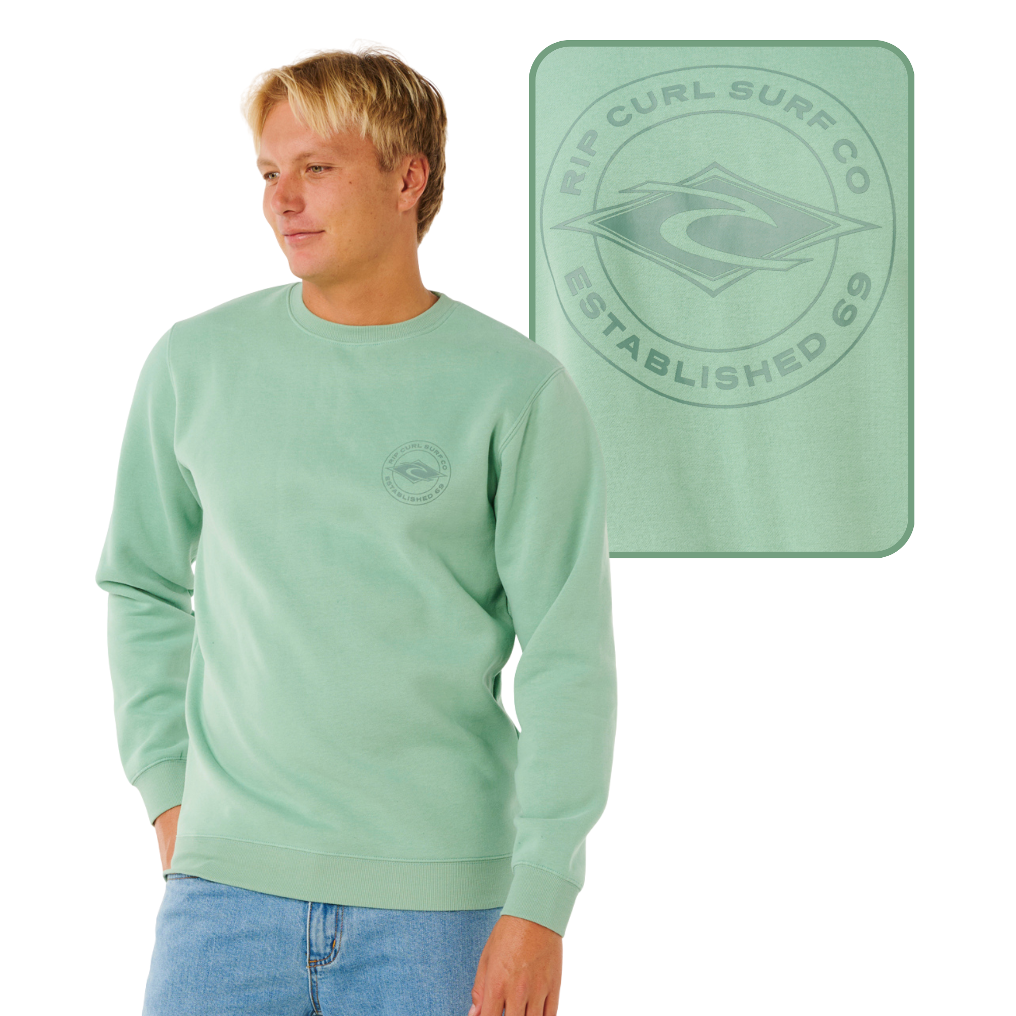 Rip Curl Men's Stapler Crew Neck Sweatshirt (Aloe)