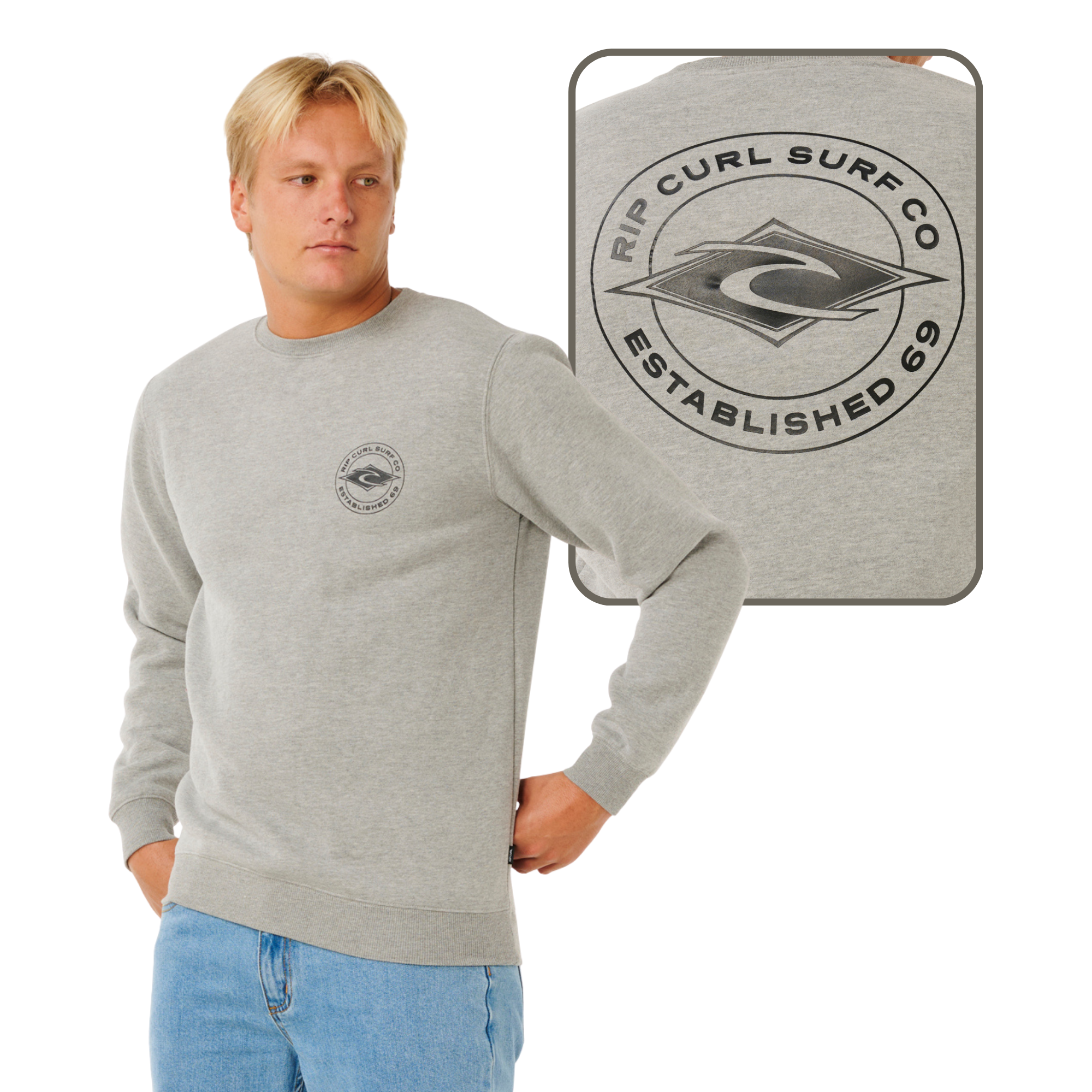 Rip Curl Men's Stapler Crew Neck Sweatshirt (Grey Marle)