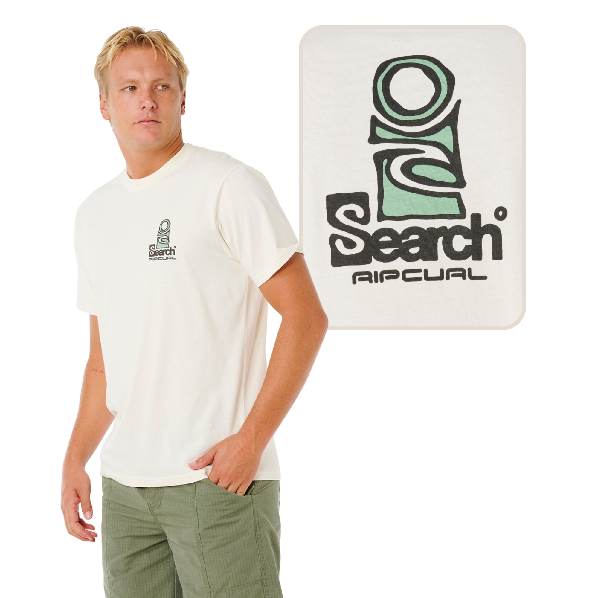 Rip Curl Men's Vaporcool Search Stack Short Sleeve Tee (Bone)