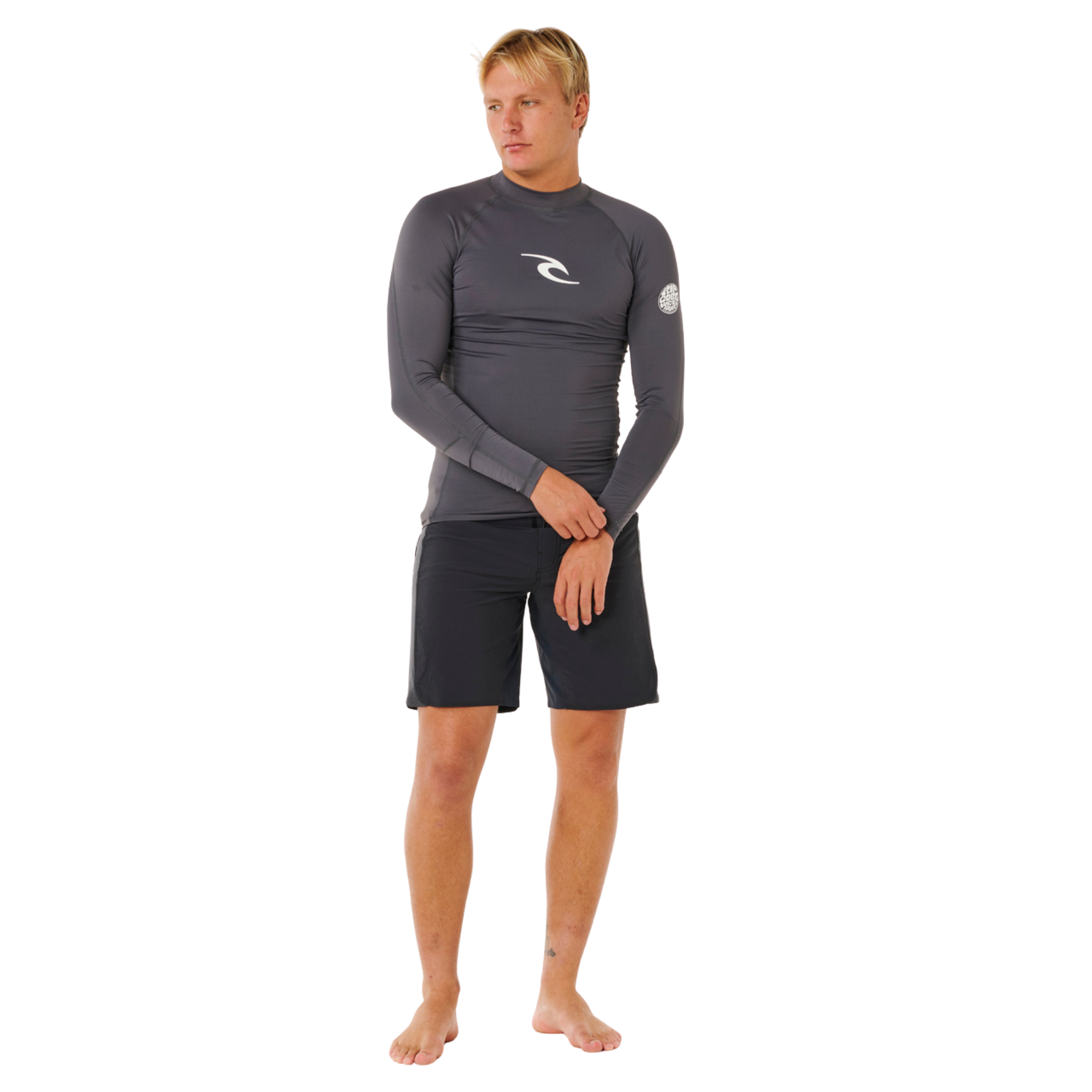 Rip Curl Men's Waves UPF50 Performance Long Sleeve Rash Vest (Charcoal Grey)