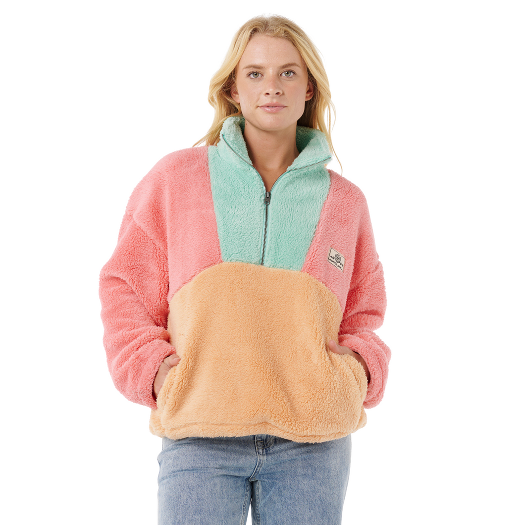Rip Curl Women's Block Party Polar Half Zip Fleece (Pink)