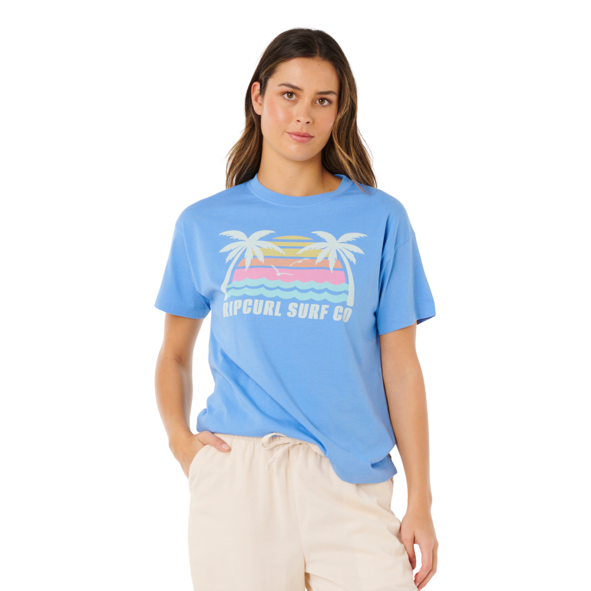 Rip Curl Women's Malibu Relaxed Short Sleeve Tee (Cornflower Blue)