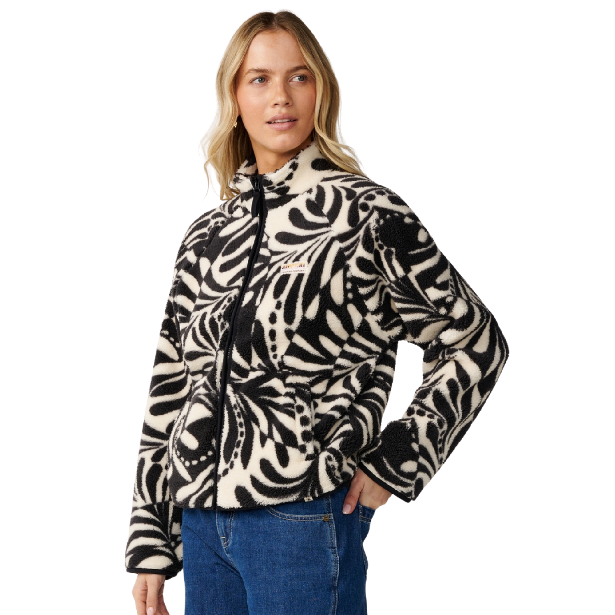Rip Curl Women's Party Pack Polar Full Zip Fleece Black White 0431 0EGWFL