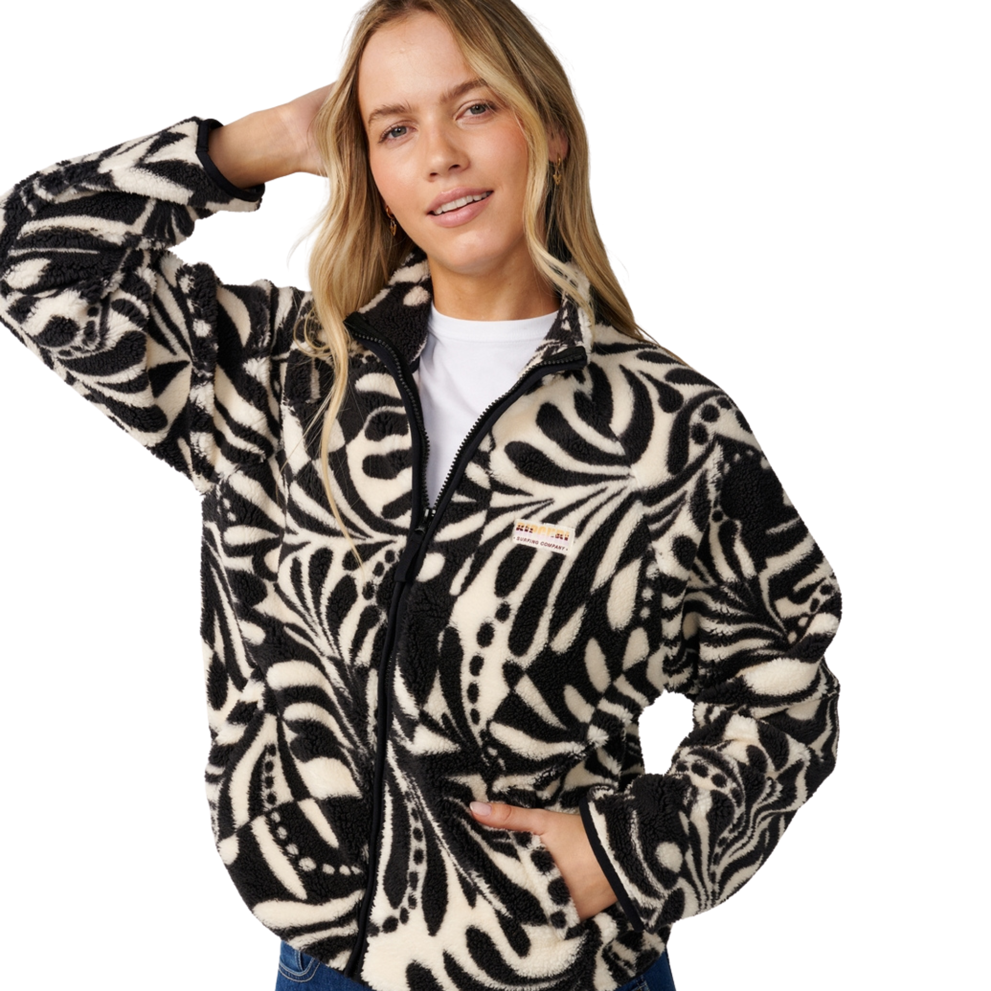Rip Curl Women's Party Pack Polar Full Zip Fleece Black White 0431 0EGWFL