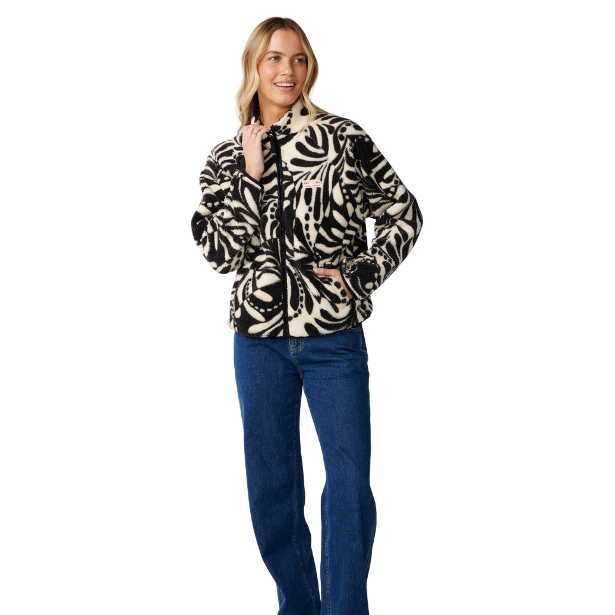 Rip Curl Women's Party Pack Polar Full Zip Fleece Black White 0431 0EGWFL