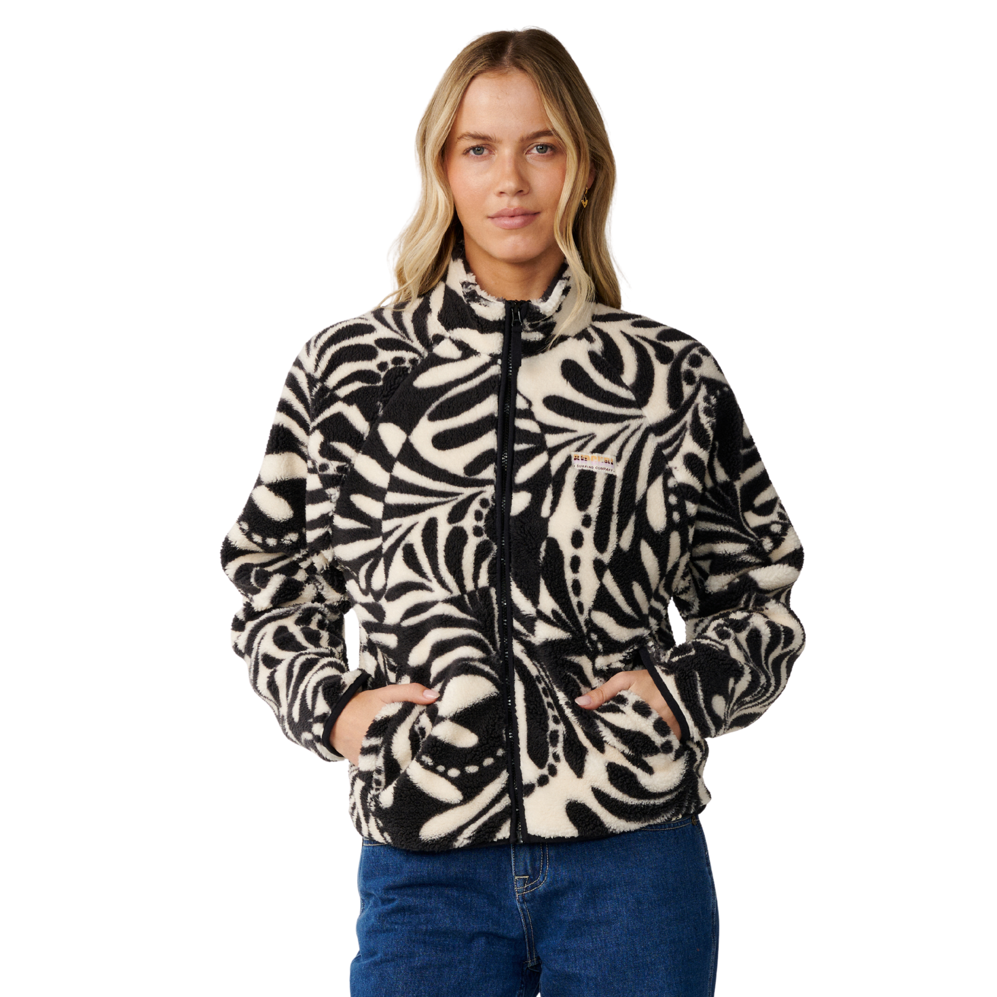 Rip Curl Women's Party Pack Polar Full Zip Fleece Black White 0431 0EGWFL