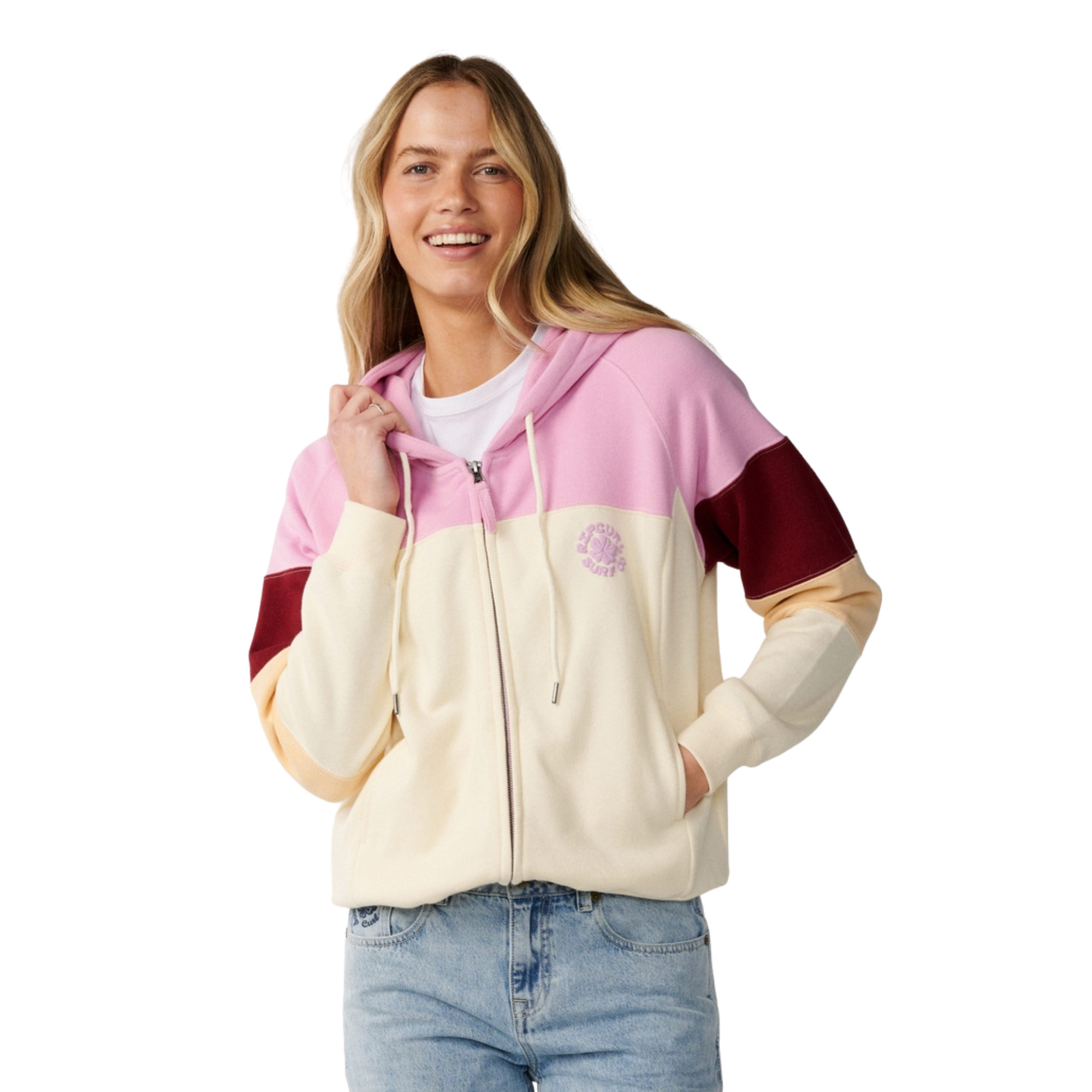 Rip Curl Women's Party Wave Hooded Full Zip Fleece Off White 0003 0DHWFL