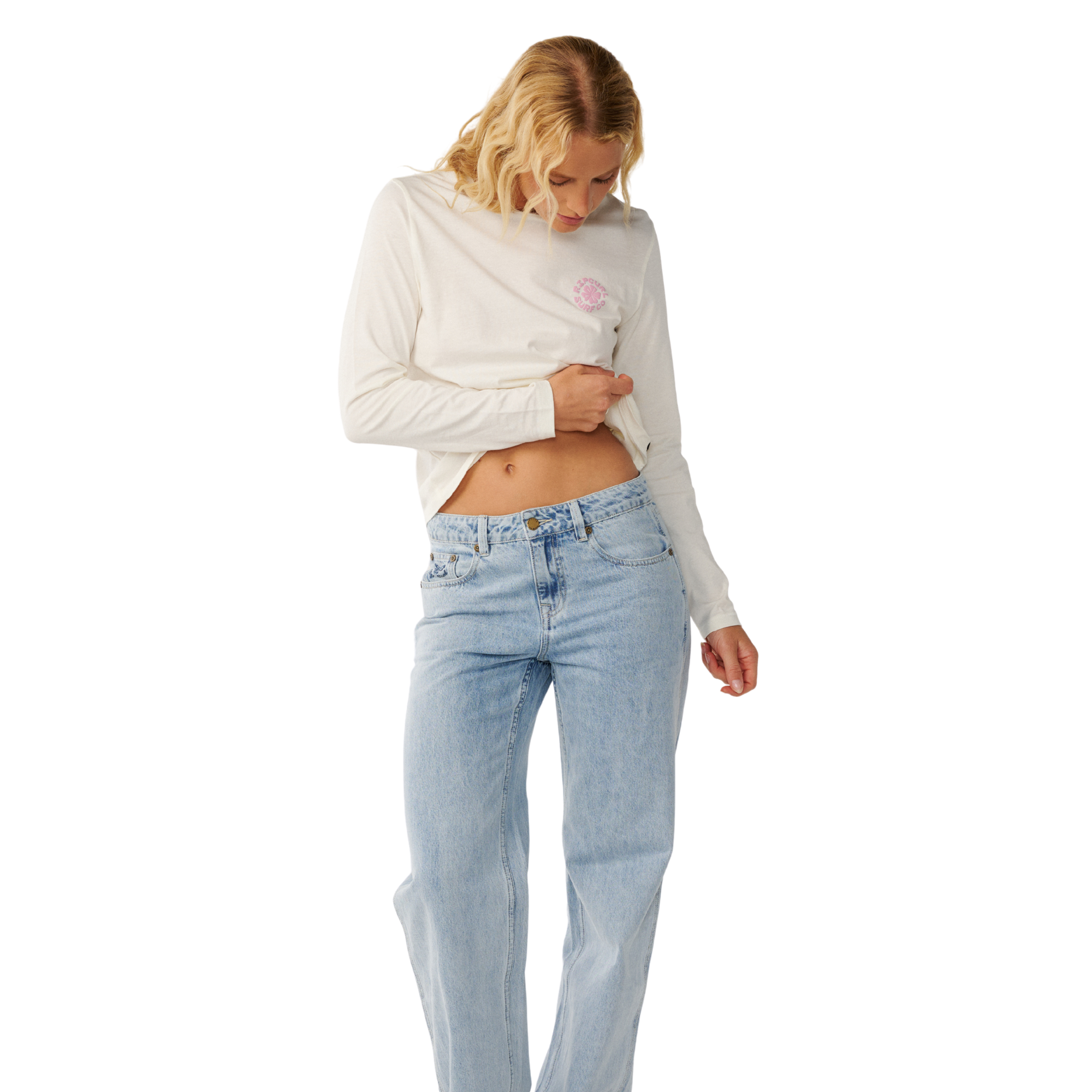 Rip Curl Women's Party Wave Long Sleeve Tee Off White 0003 0Q8WTE